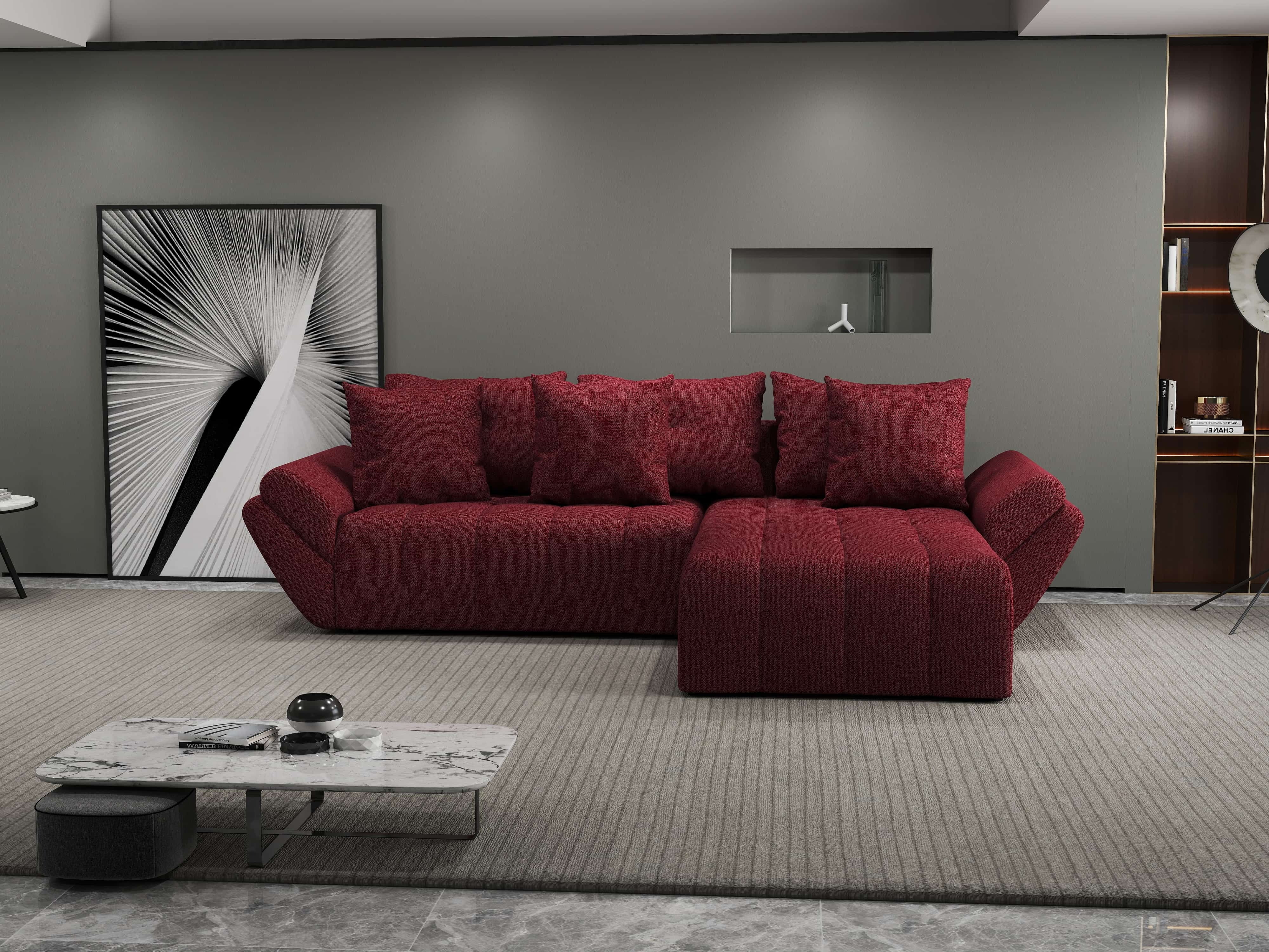 Colțar extensibil dumonde cu ladă de depozitare si sezut confortabil din spuma HR, Berlin Enjoy Rosu 280x185 cm II Fabrica