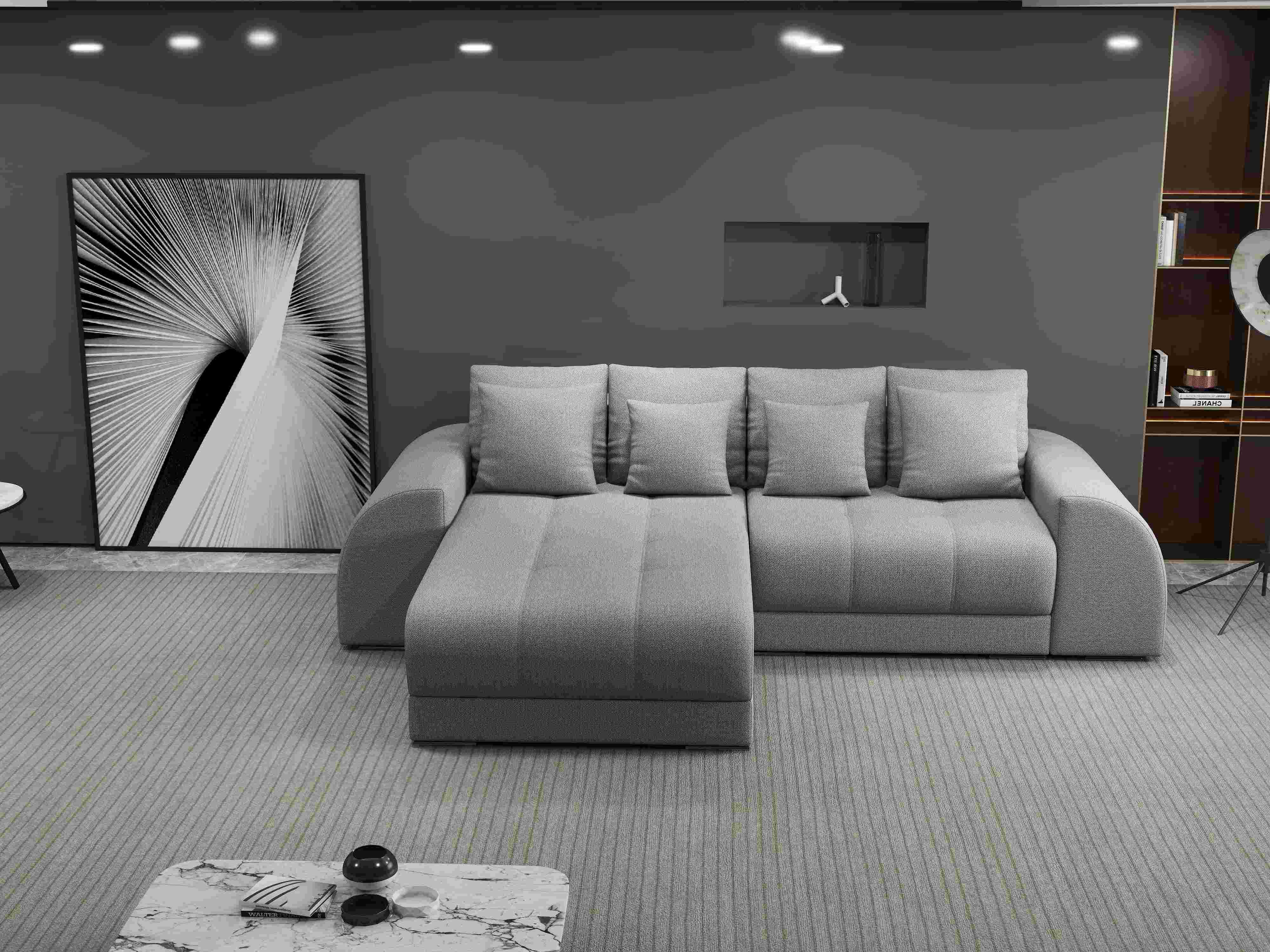 Colțar extensibil dumonde cu ladă de depozitare si sezut confortabil din spuma HR, Verona Enjoy Gri 290x185 cm Fabrica