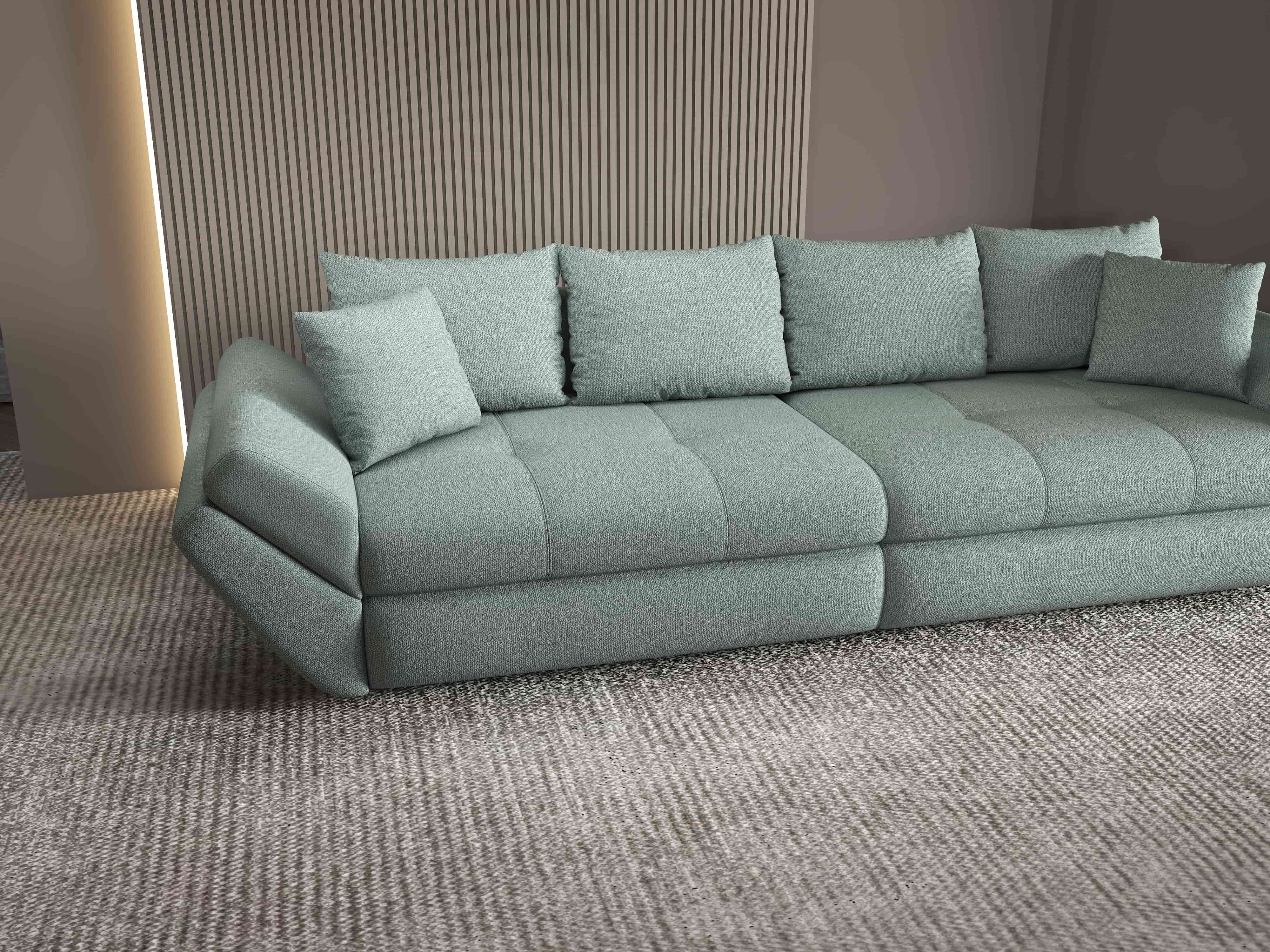 Canapea extensibilă dumonde cu ladă de depozitare si sezut confortabil din spuma HR, Loana Enjoy Mint 300x100 cm Fabrica