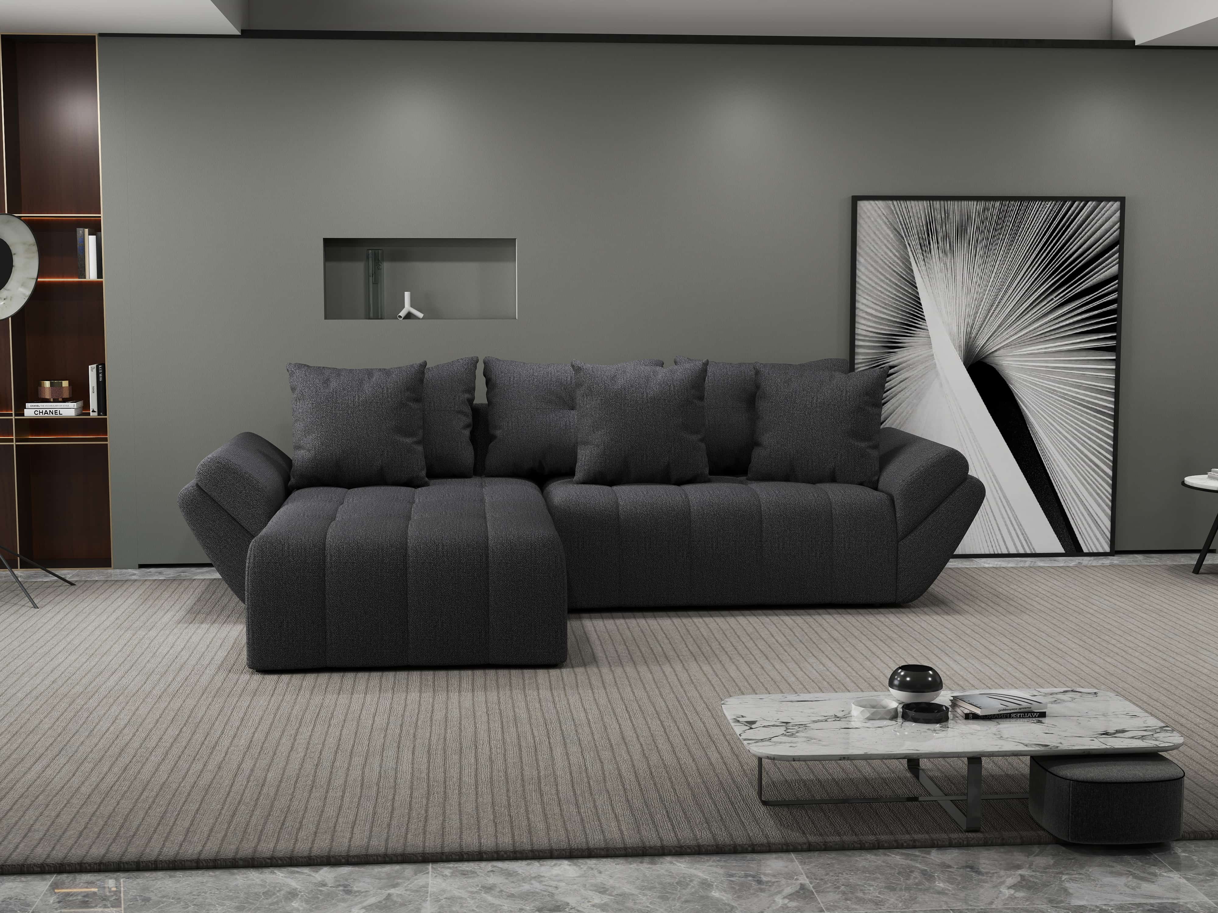 Colțar extensibil dumonde cu ladă de depozitare si sezut confortabil din spuma HR, Berlin Enjoy Grafit 280x185 cm Fabrica