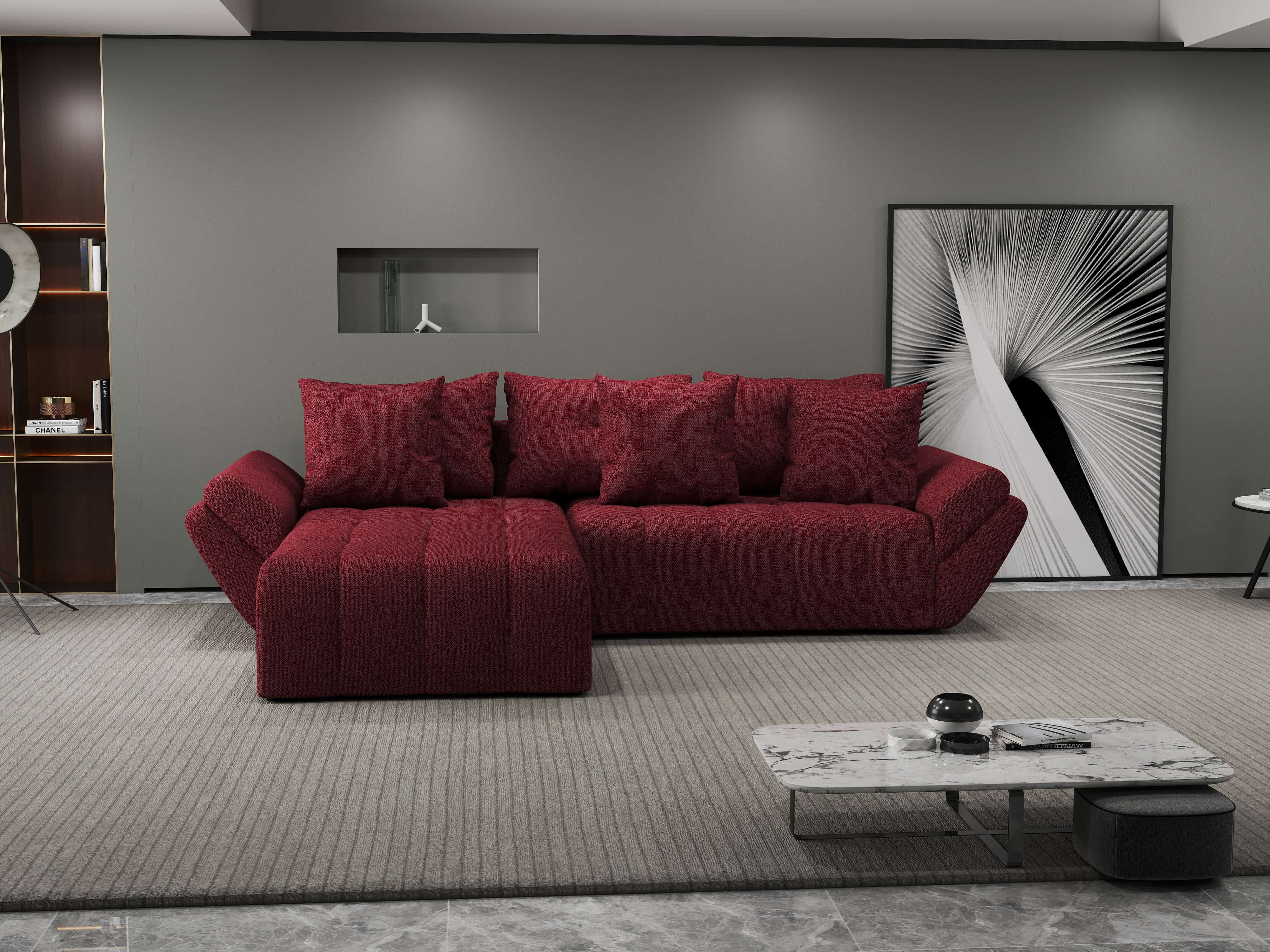 Colțar extensibil dumonde cu ladă de depozitare si sezut confortabil din spuma HR, Berlin Enjoy Rosu 280x185 cm Fabrica