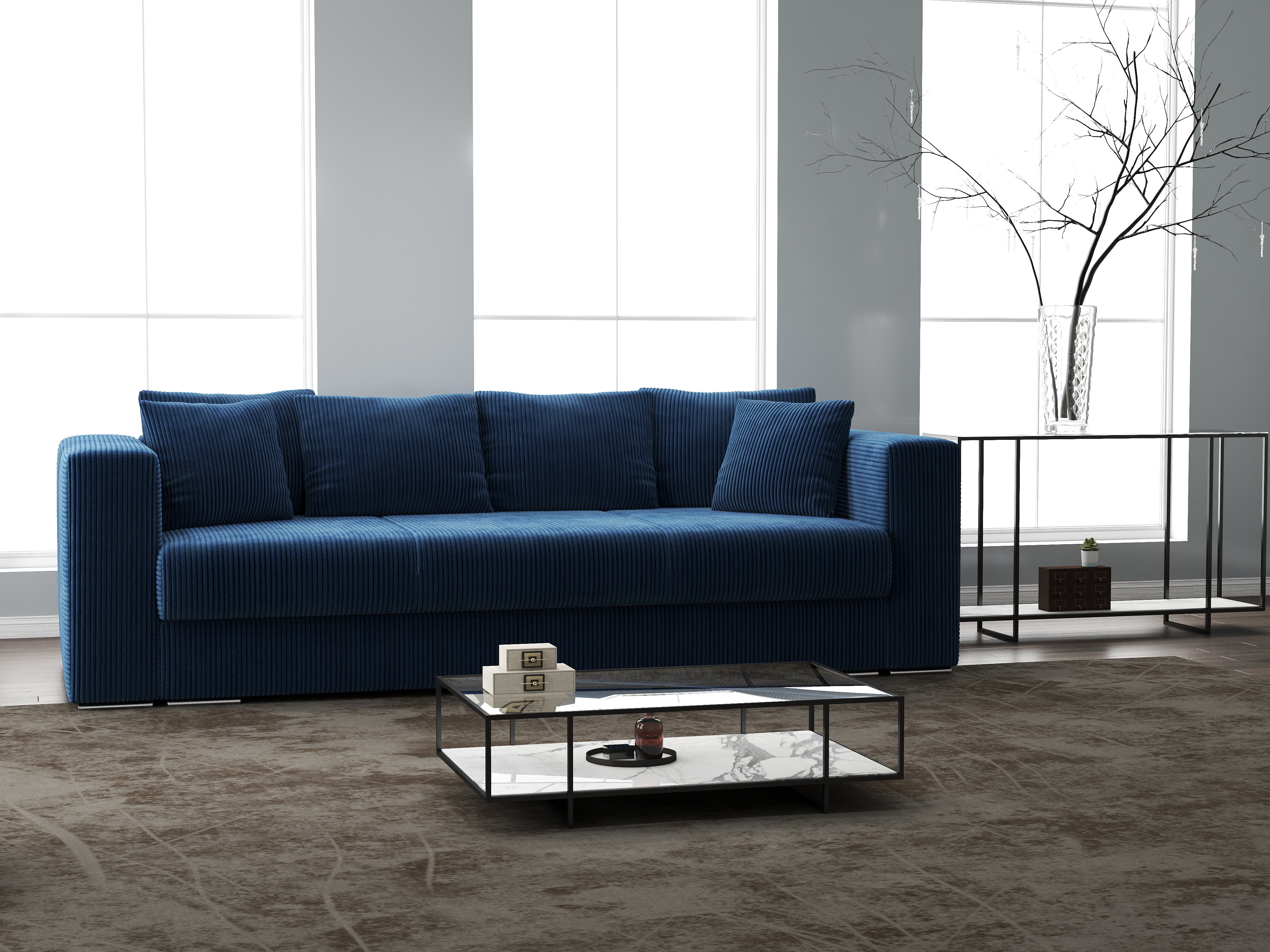 Canapea extensibilă dumonde cu ladă de depozitare si sezut confortabil din spuma HR, Gloria Zoom Blue 240x100 cm Fabrica