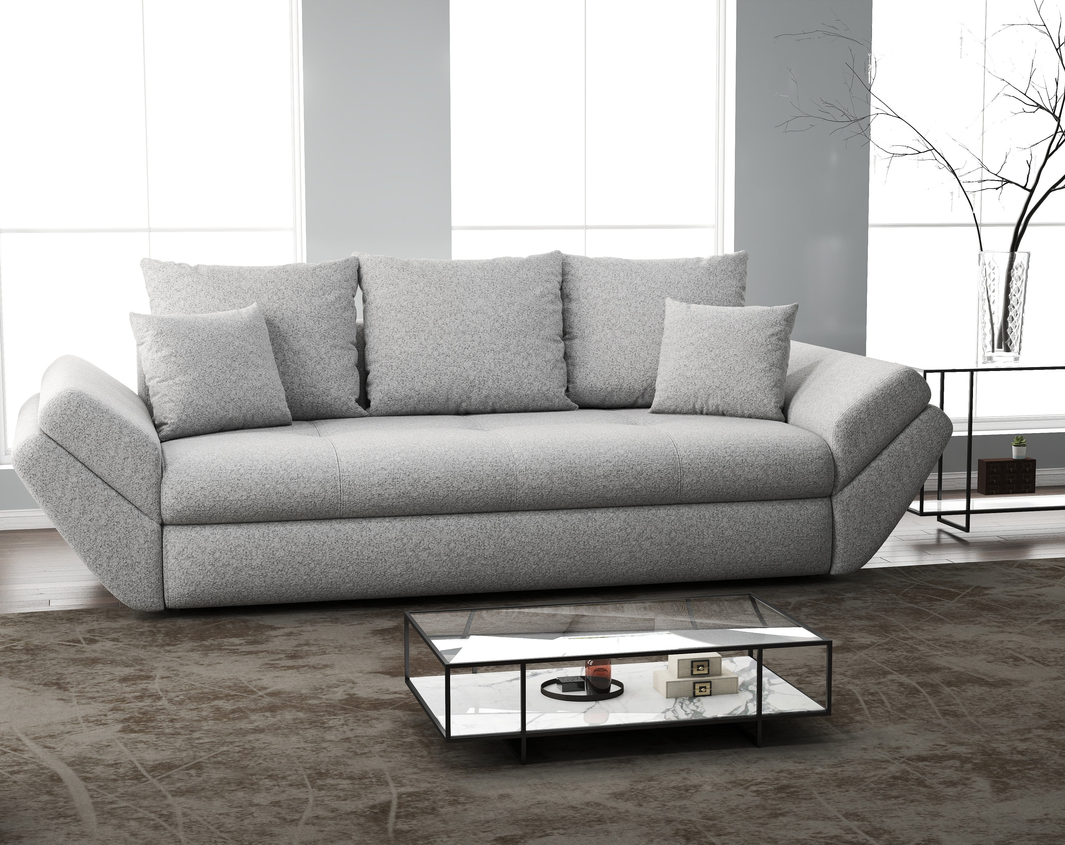 Canapea extensibilă dumonde cu ladă de depozitare si sezut confortabil din spuma HR, Loana Euphoria Dove 250x100 cm Fabrica