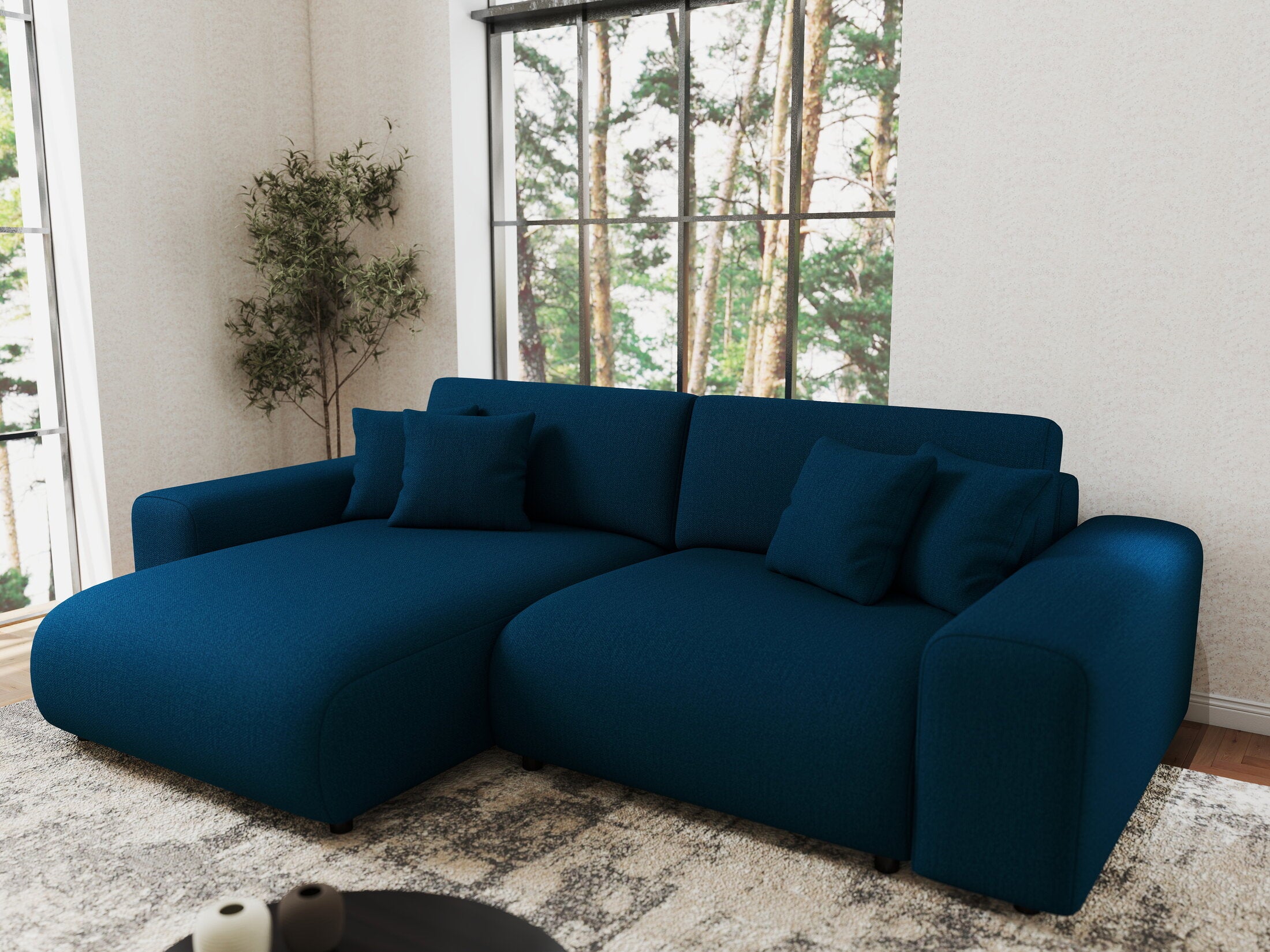 Colțar extensibil dumonde cu ladă de depozitare si sezut confortabil din spuma HR, Sarina Enjoy Verde Petrol 255x168 cm