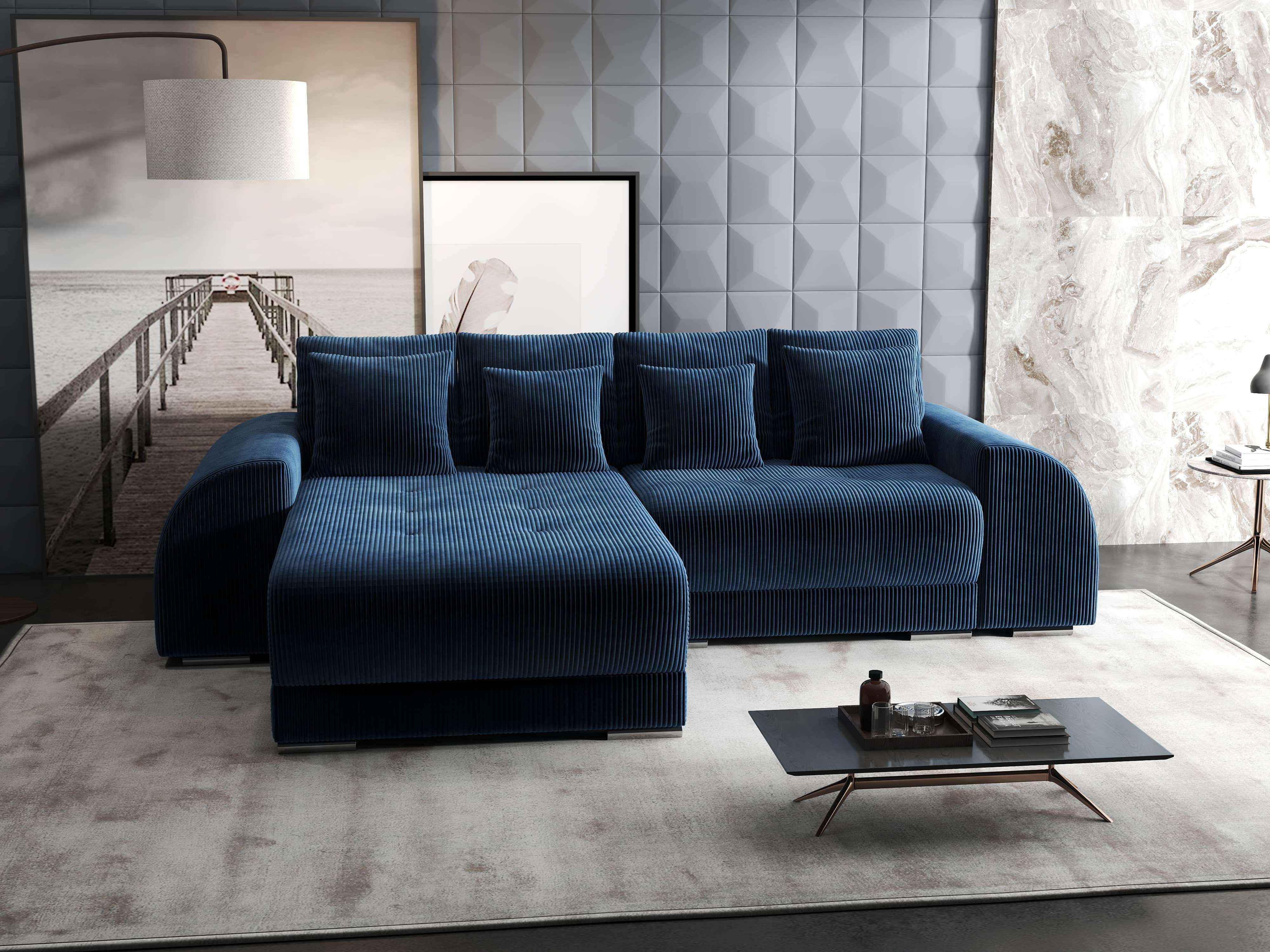 Colțar extensibil dumonde cu ladă de depozitare si sezut confortabil din spuma HR, Verona Zoom Albastru 290x185 cm Fabrica