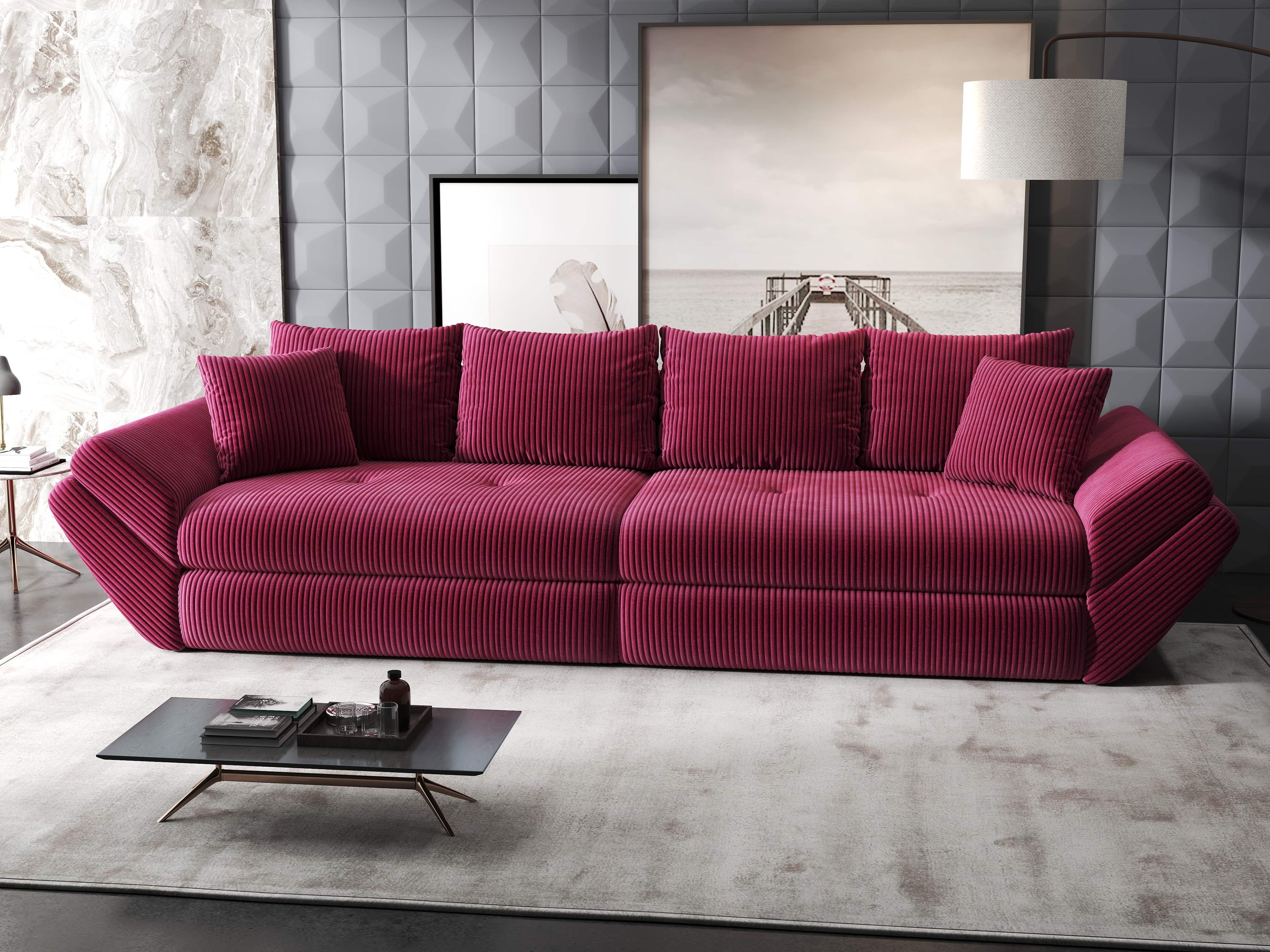 Canapea extensibilă dumonde cu ladă de depozitare si sezut confortabil din spuma HR, Loana Zoom Rosu 300x100 cm Fabrica