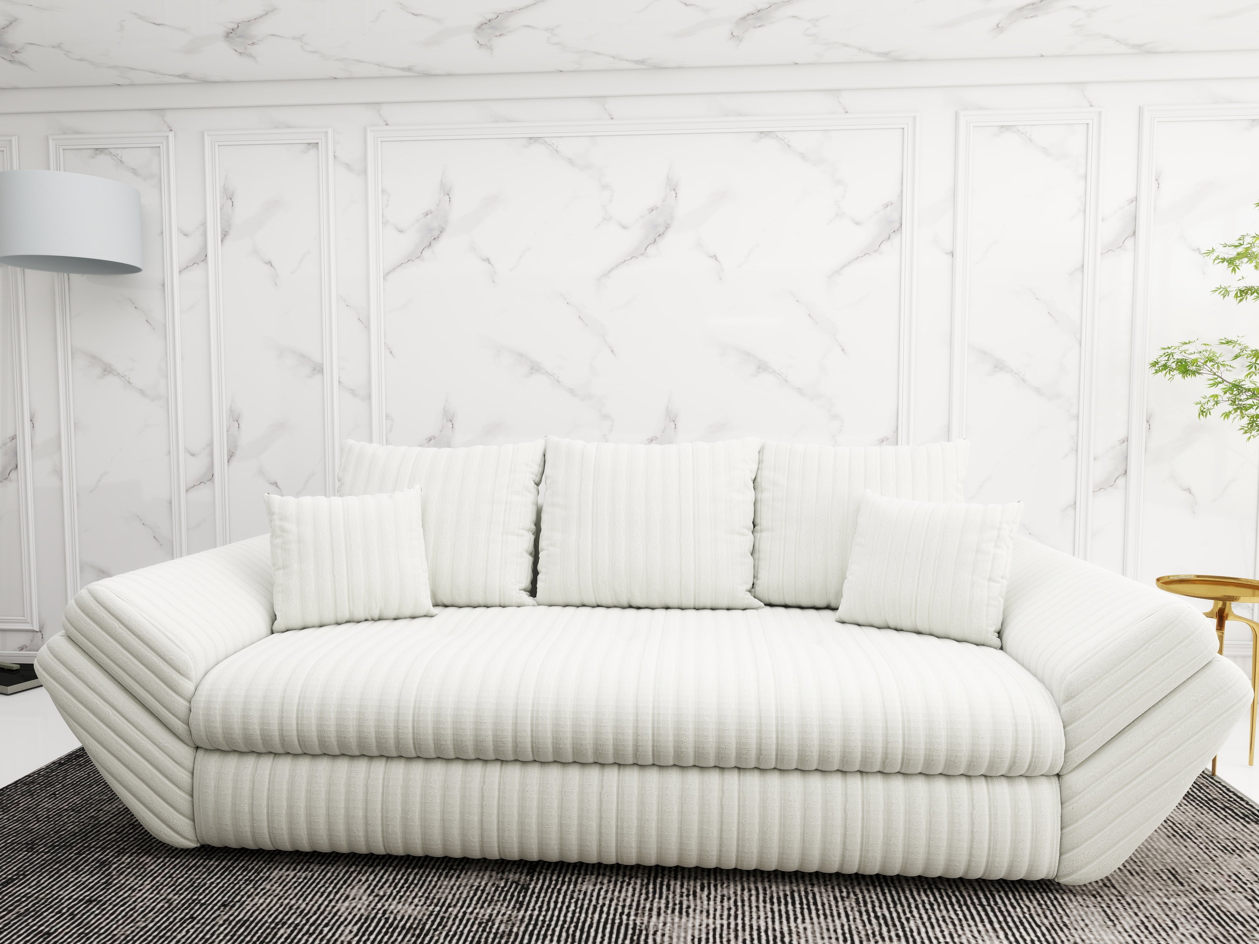 Canapea extensibilă dumonde cu ladă de depozitare si sezut confortabil din spuma HR, Loana Ambience Ivory 250x100 cm Fabrica