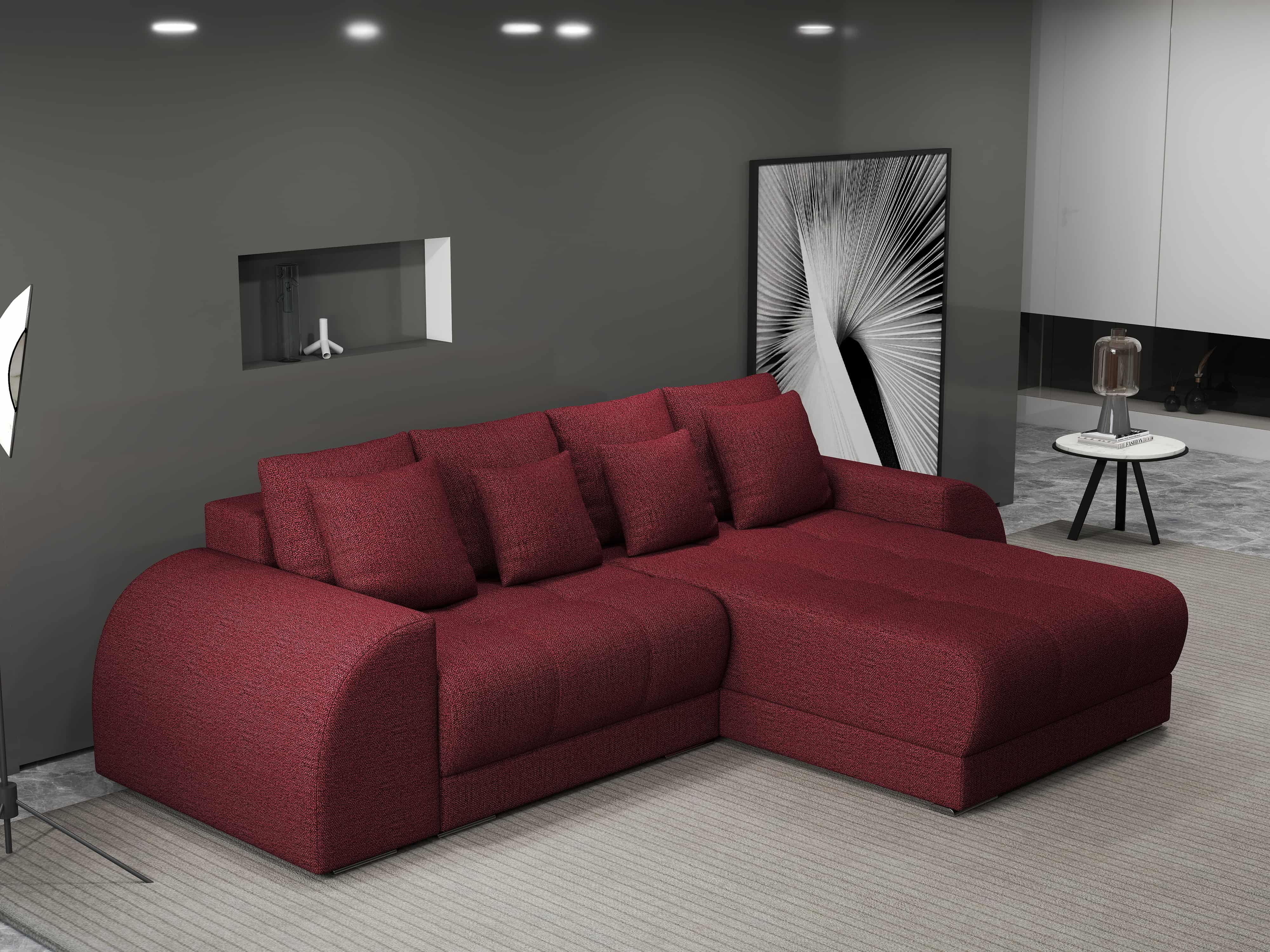 Colțar extensibil dumonde cu ladă de depozitare si sezut confortabil din spuma HR, Verona Enjoy Rosu II 290x185 cm Fabrica