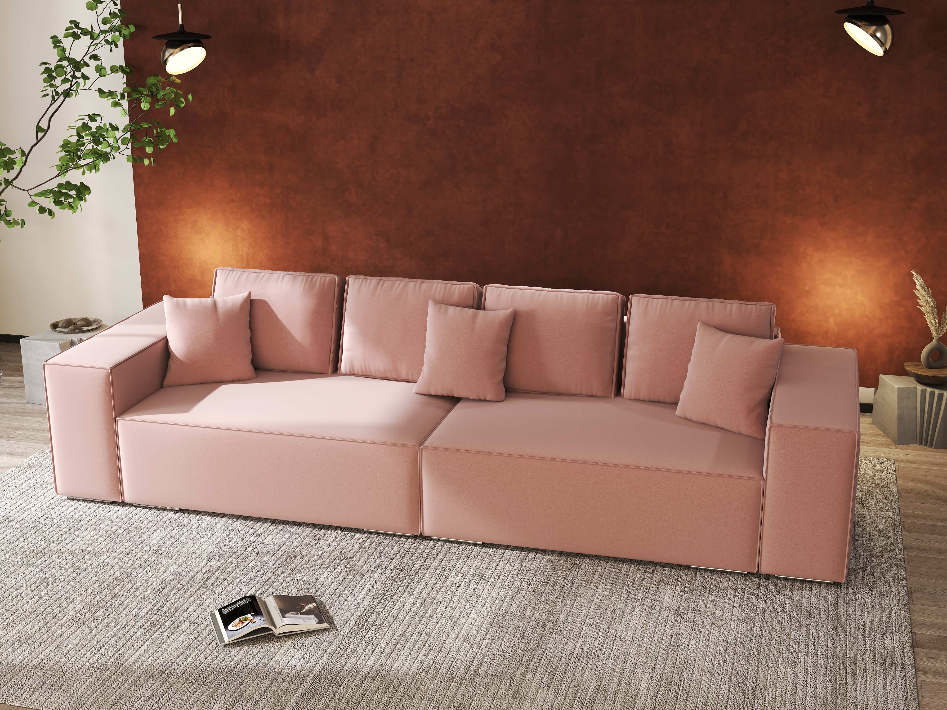 Canapea extensibilă dumonde cu ladă de depozitare si sezut confortabil din spuma HR, Dream Royal Roz 310x100 cm Fabrica