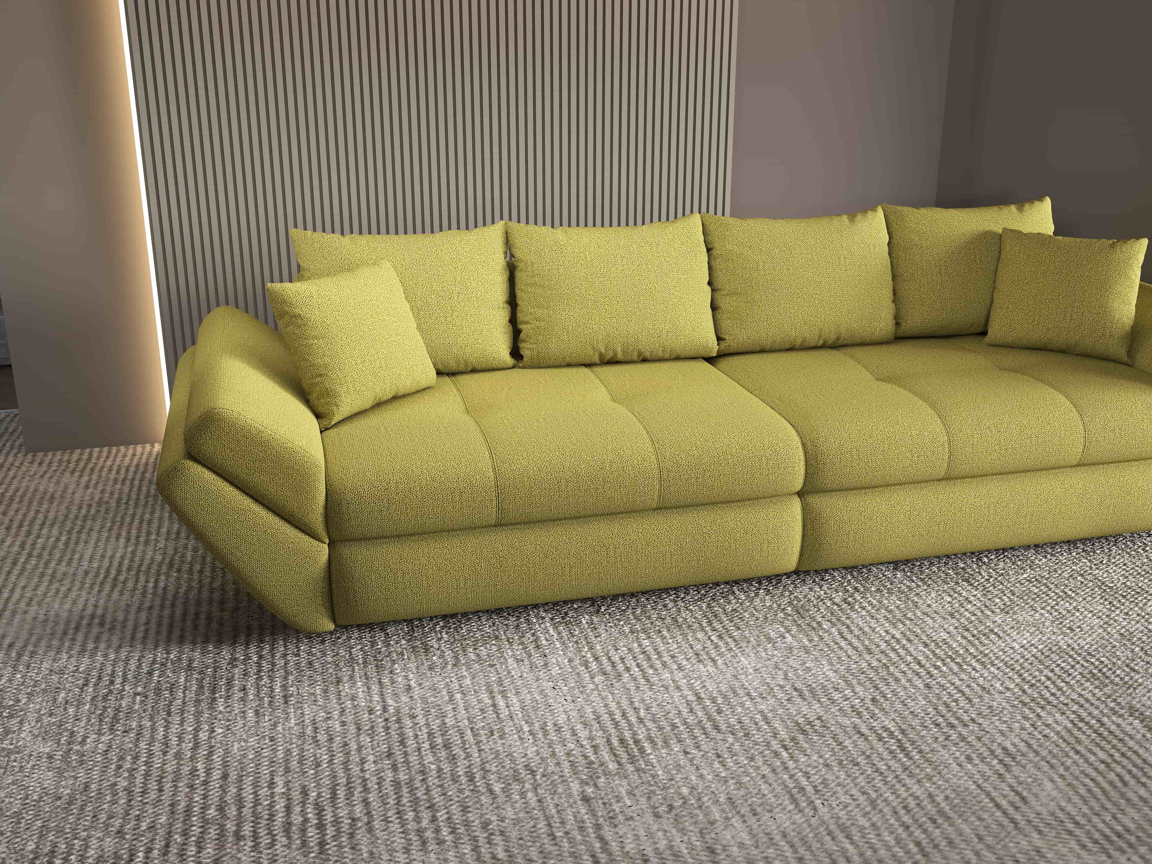 Canapea extensibilă dumonde cu ladă de depozitare si sezut confortabil din spuma HR, Loana Enjoy Verde 300x100 cm Fabrica