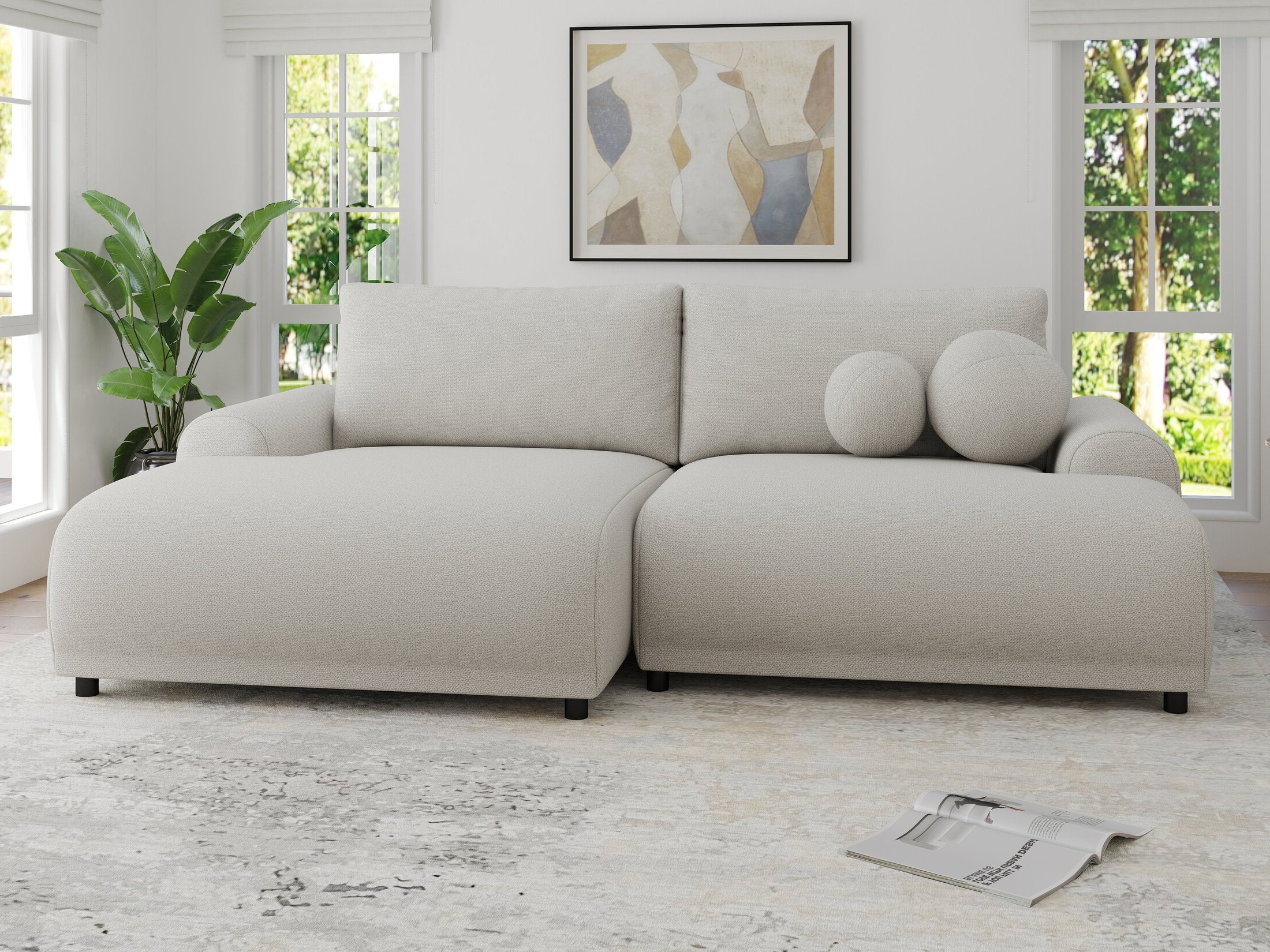 Colțar extensibil dumonde cu ladă de depozitare și șezut confortabil din spumă HR, Carlo Enjoy Bej 240x145 cm