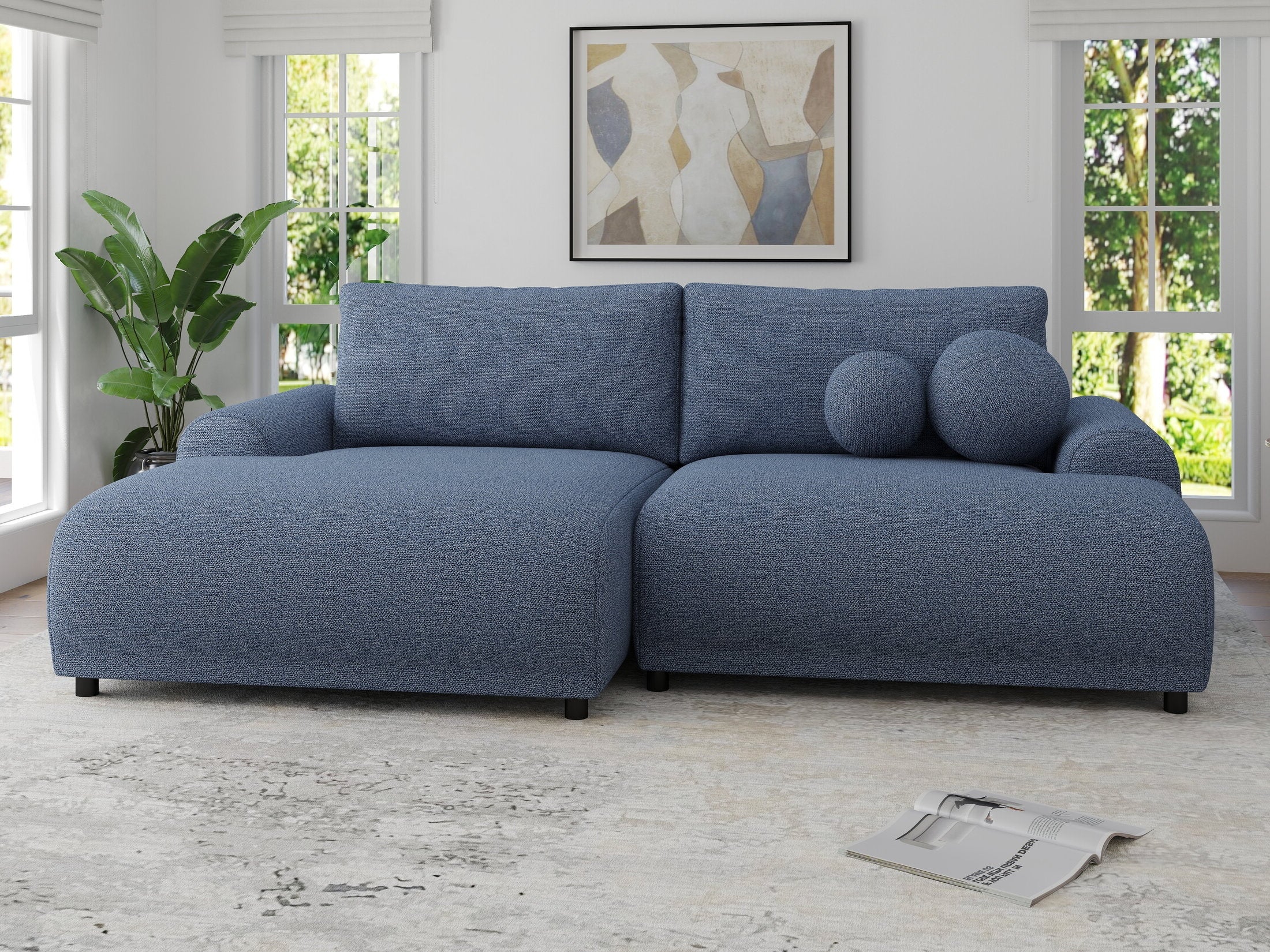 Colțar extensibil dumonde cu ladă de depozitare și șezut confortabil din spumă HR, Carlo Enjoy Albastru 240x145 cm