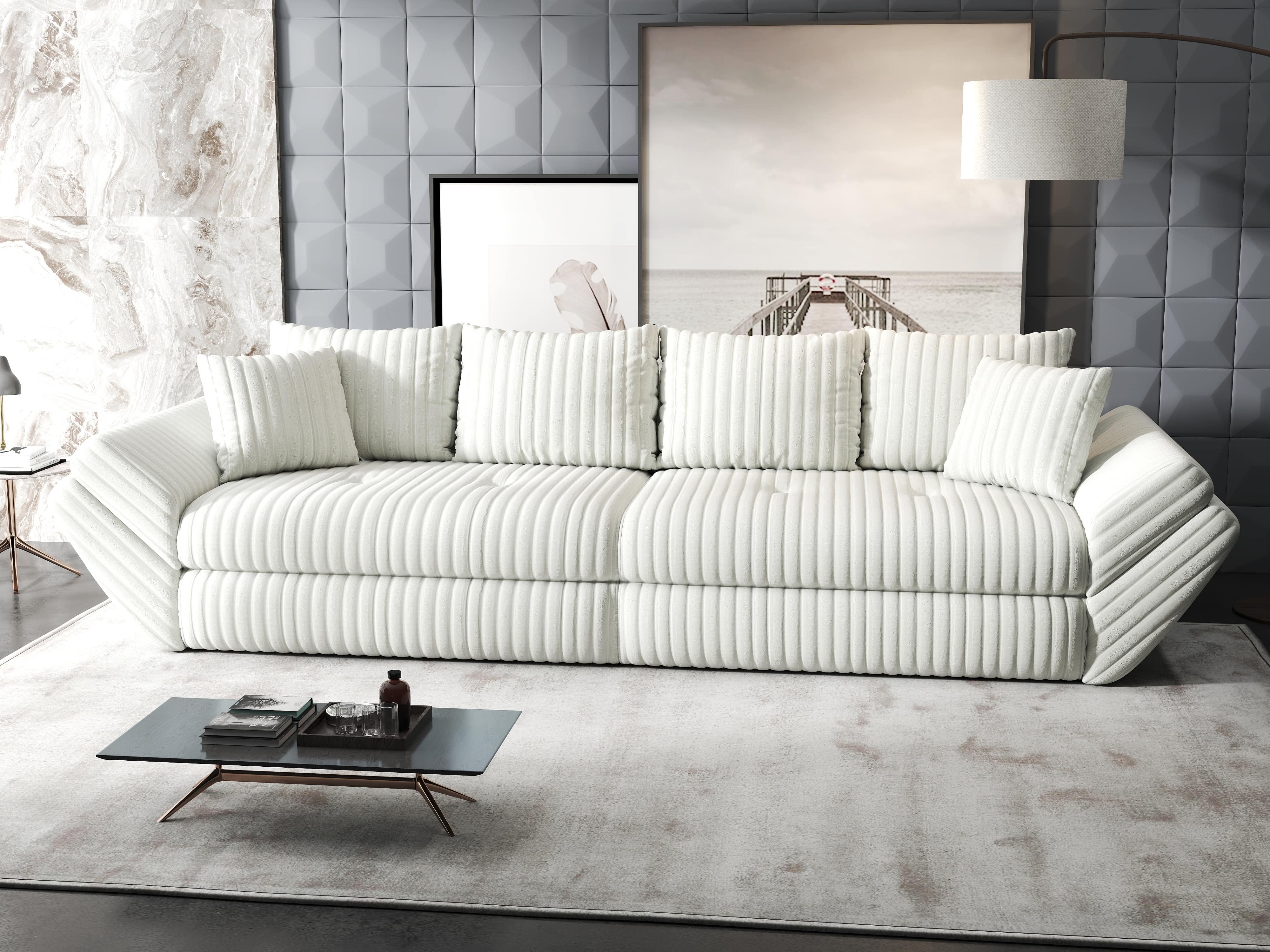 Canapea extensibilă dumonde cu ladă de depozitare si sezut confortabil din spuma HR, Loana Ambience Ivory 300x100 cm Fabrica