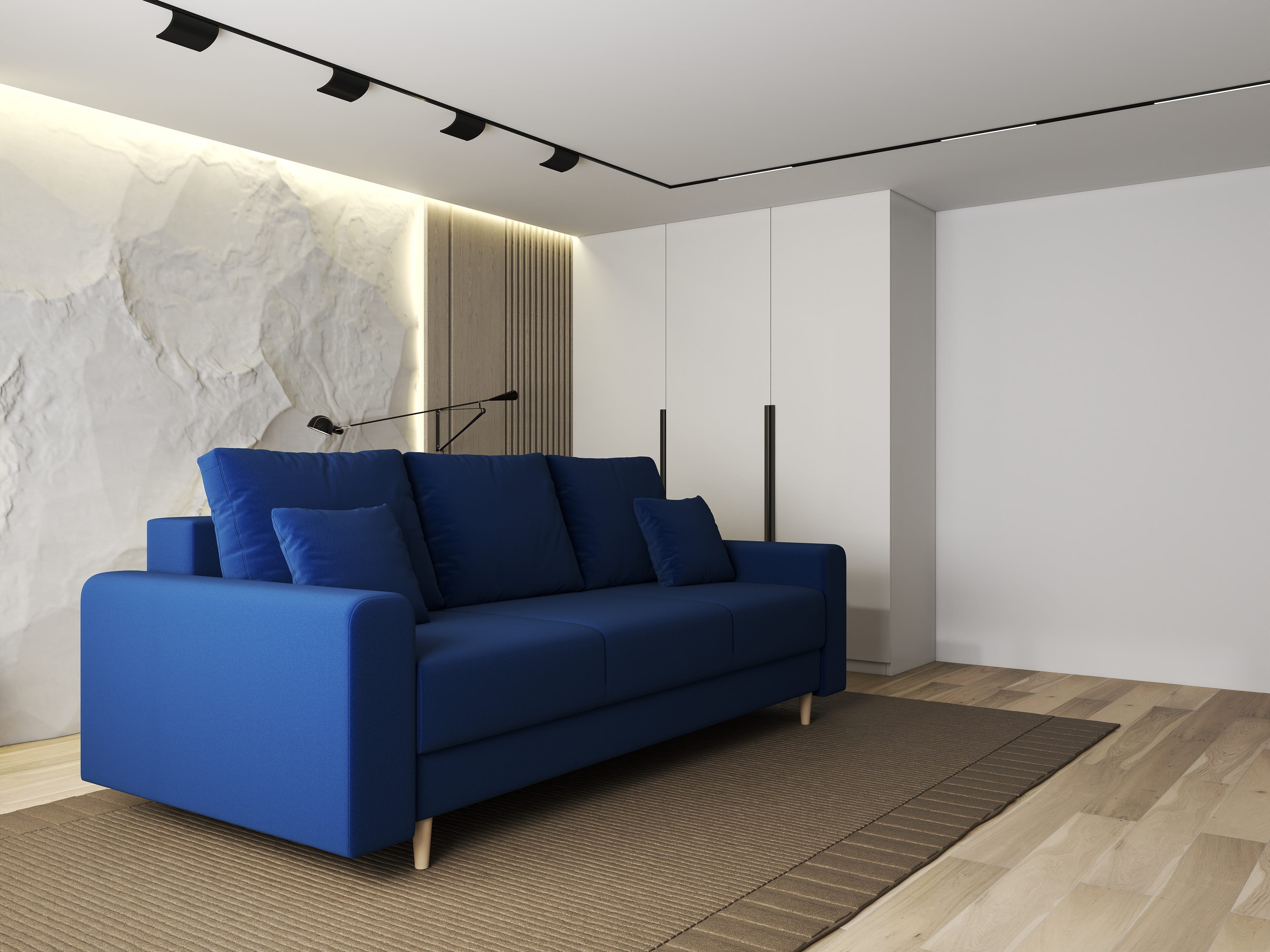 Canapea extensibilă dumonde cu ladă de depozitare si sezut confortabil din spuma HR, Kronos Royal Albastru 210x100 cm fabrica