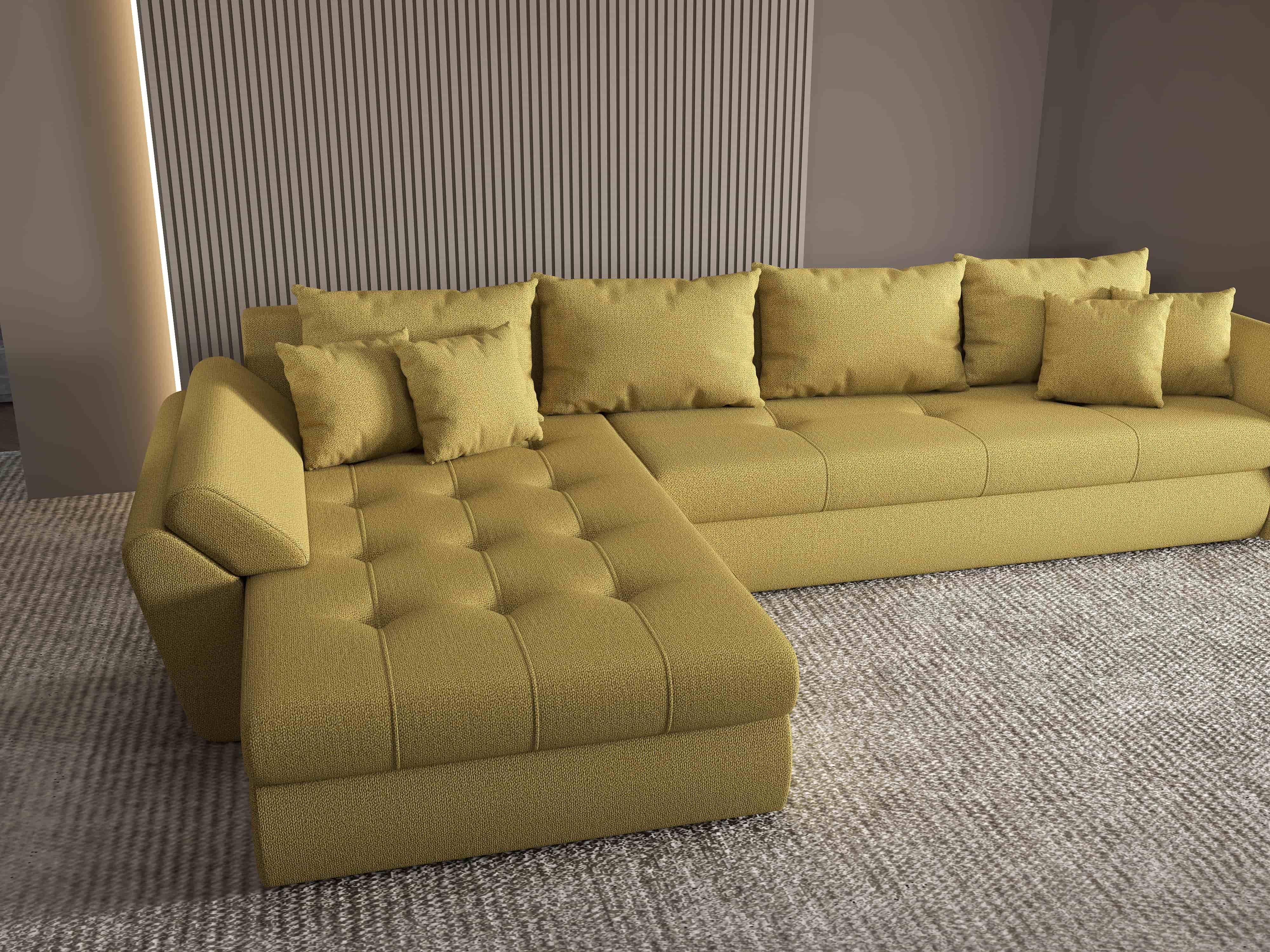 Colțar extensibil dumonde cu ladă de depozitare si sezut confortabil din spuma HR, Loana XL Enjoy Melon 335x185 cm Fabrica