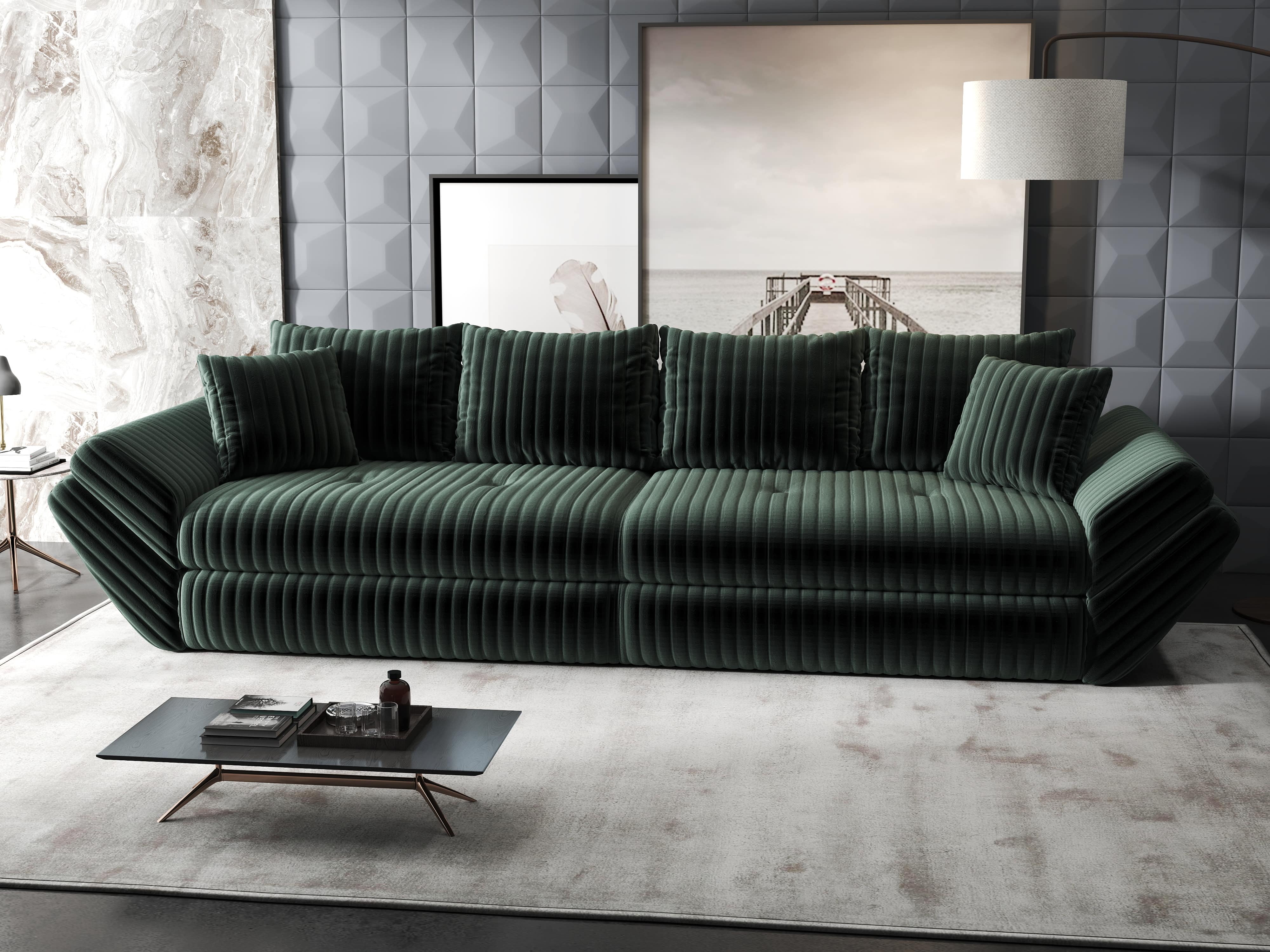 Canapea extensibilă dumonde cu ladă de depozitare si sezut confortabil din spuma HR, Loana Ambience Verde 300x100 cm Fabrica