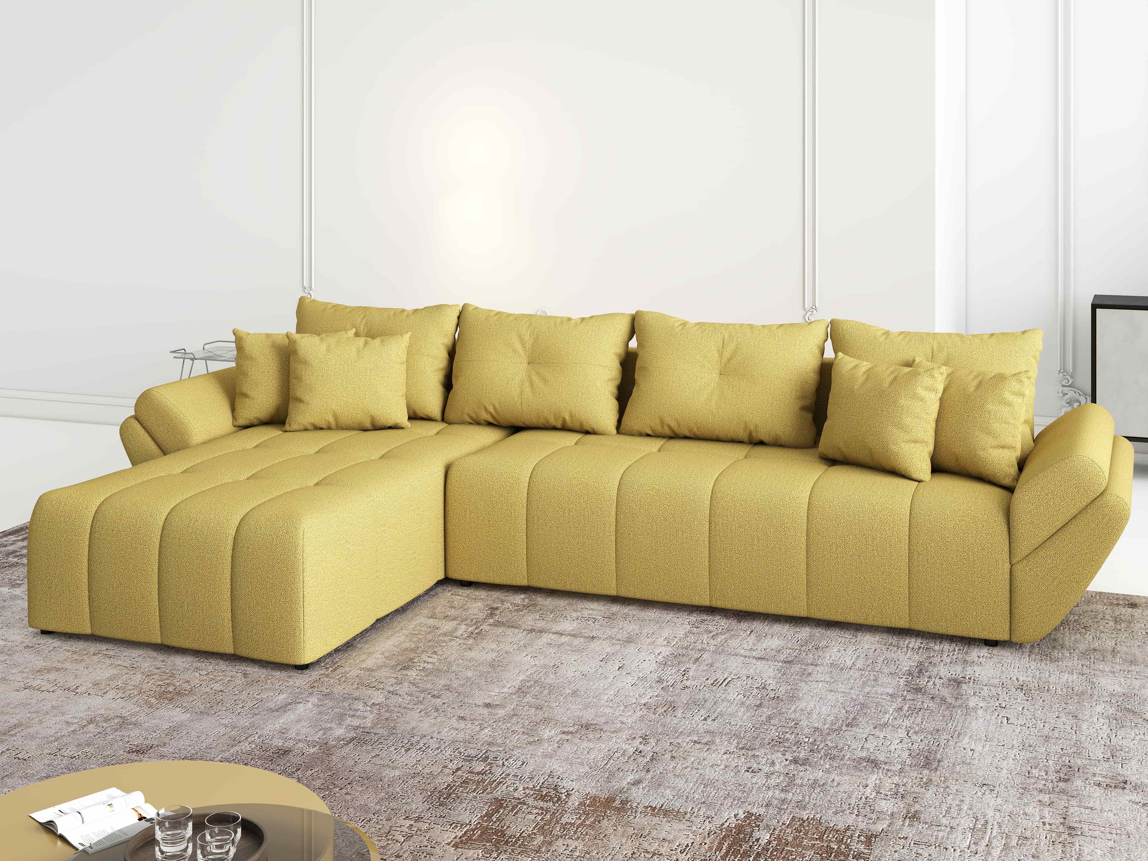 Colțar extensibil dumonde cu ladă de depozitare si sezut confortabil din spuma HR, Berlin XL Enjoy Melon 350x185 cm Fabrica