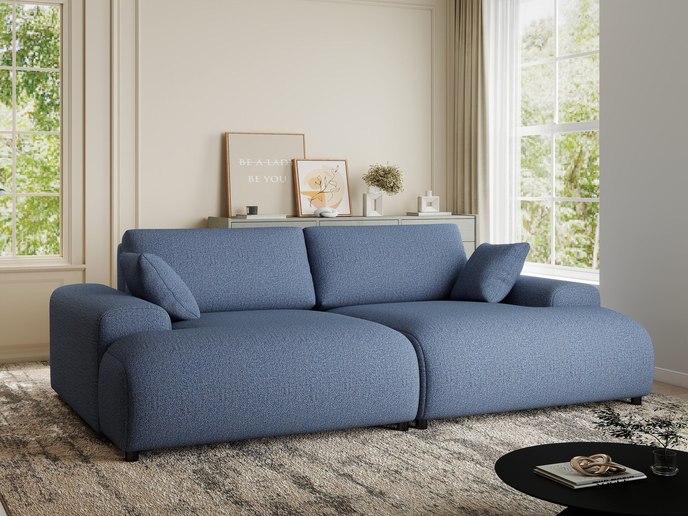 Canapea dumonde cu sezut confortabil din spuma HR, Hudson Enjoy Albastru 237x144 cm