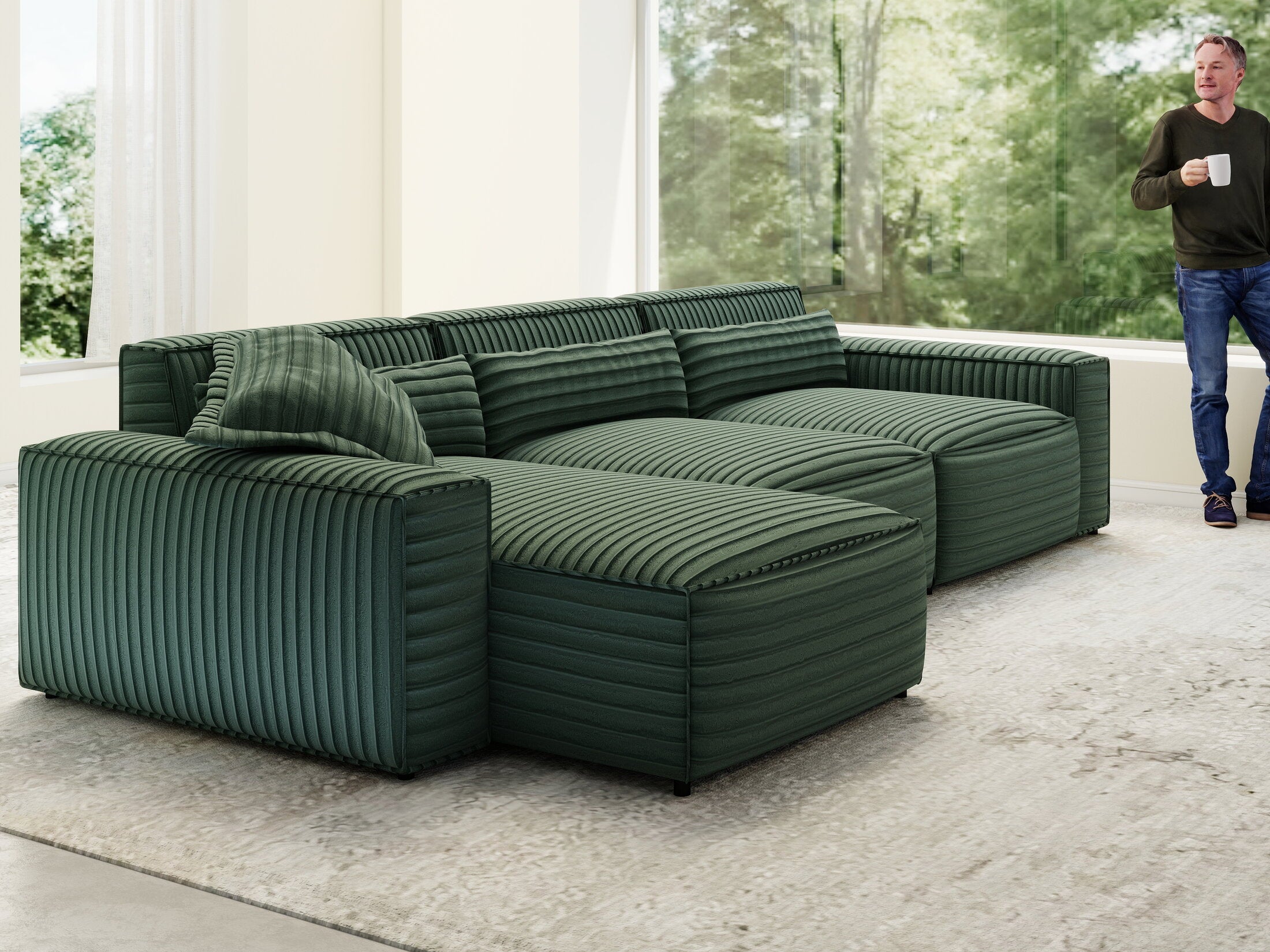 Colțar dumonde cu sezut confortabil din spuma HR, Marvelo XL Ambience Verde 366x175 cm