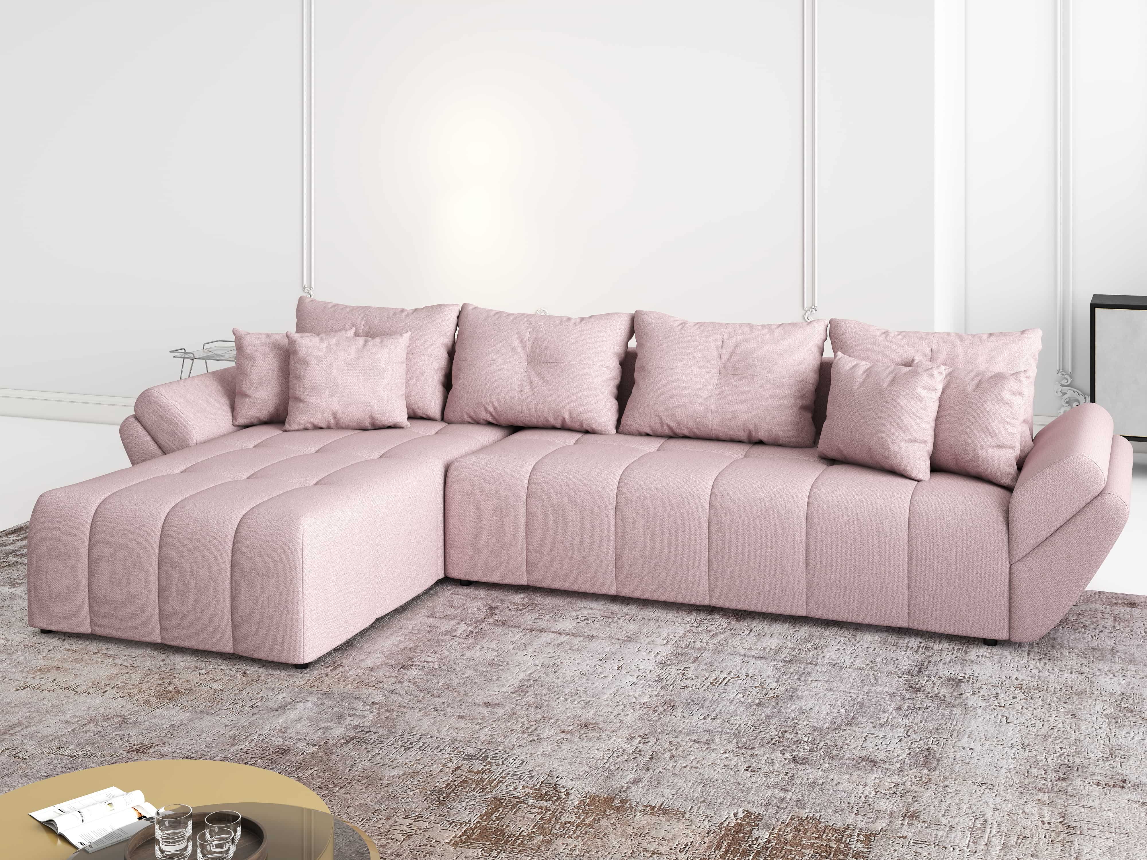 Colțar extensibil dumonde cu ladă de depozitare si sezut confortabil din spuma HR, Berlin XL Enjoy Flamingo 350x185 cm Fabrica