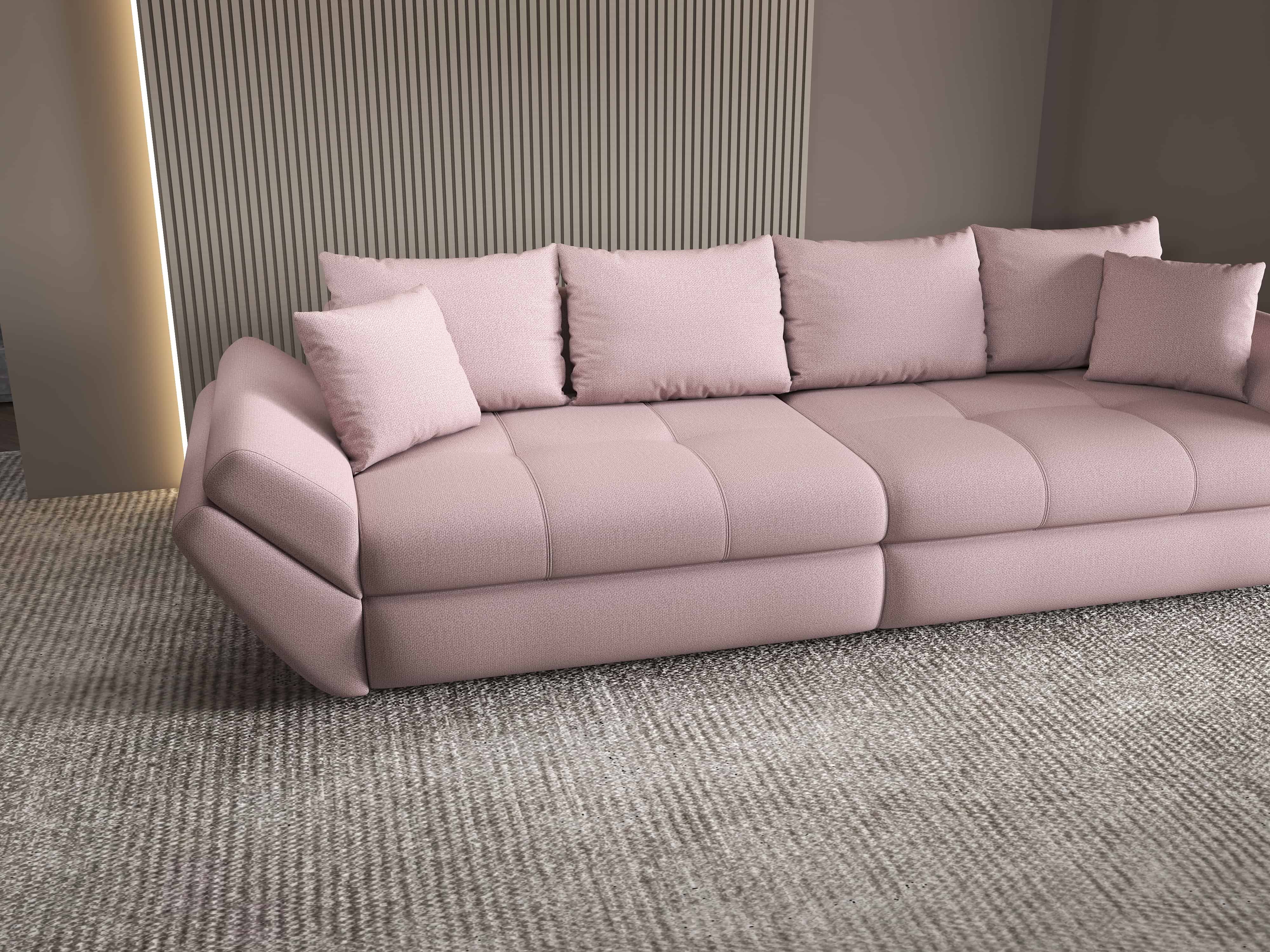 Canapea extensibilă dumonde cu ladă de depozitare si sezut confortabil din spuma HR, Loana Enjoy Roz 300x100 cm Fabrica