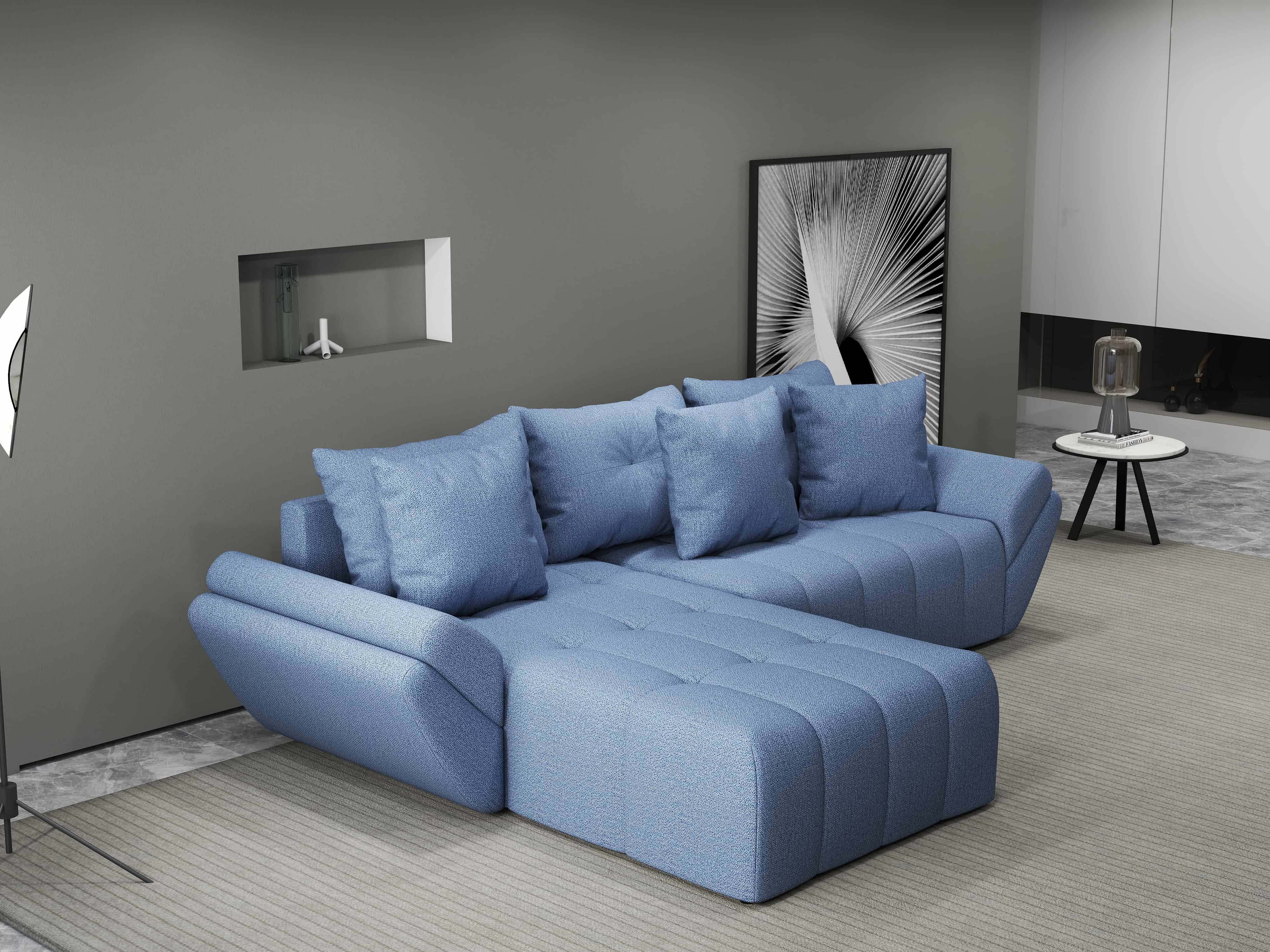 Colțar extensibil dumonde cu ladă de depozitare si sezut confortabil din spuma HR, Berlin Enjoy Albastru 280x185 cm Fabrica