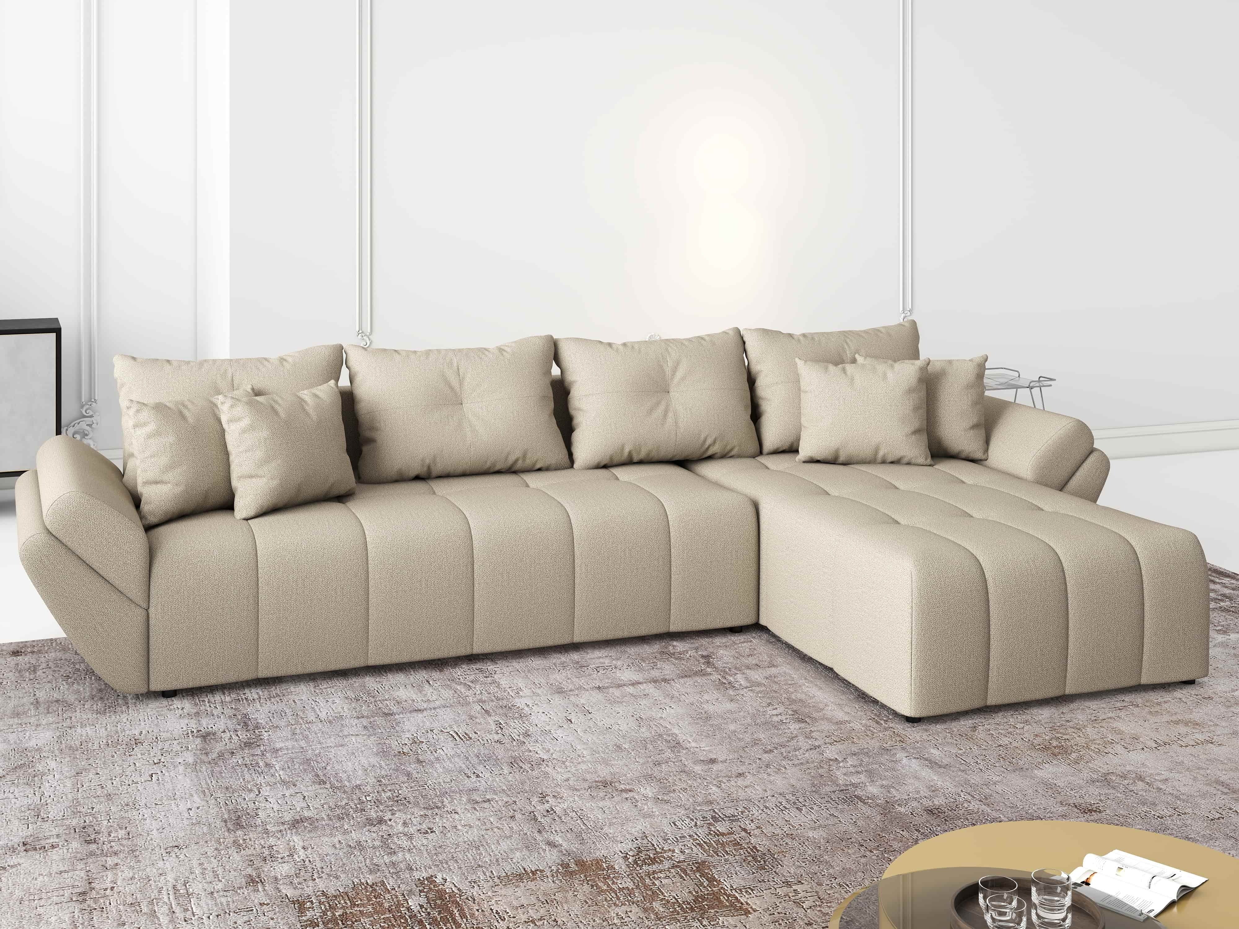 Colțar extensibil dumonde cu ladă de depozitare si sezut confortabil din spuma HR, Berlin XL Enjoy Camel 350x185 cm II Fabrica