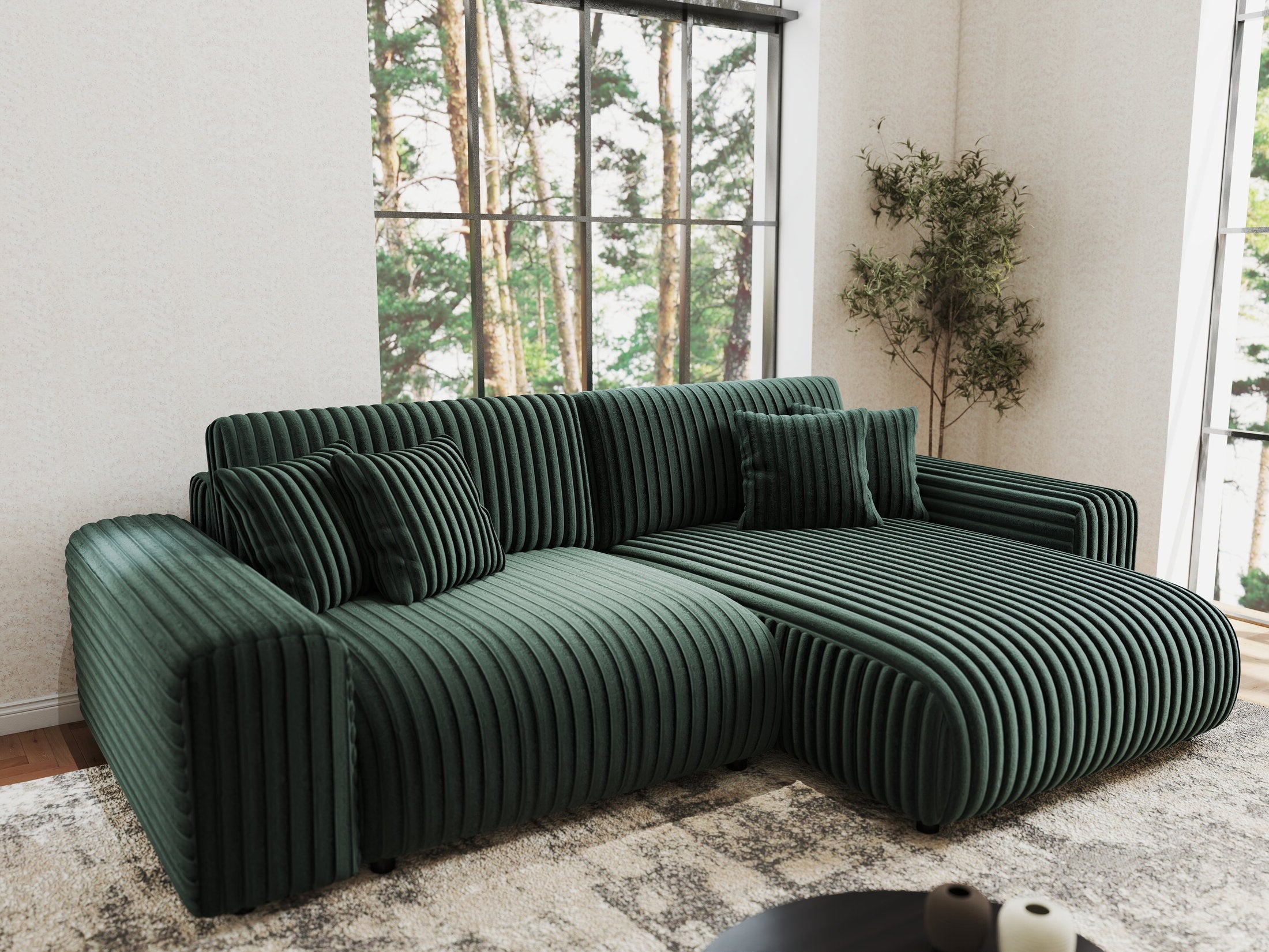 Colțar extensibil dumonde cu ladă de depozitare si sezut confortabil din spuma HR, Sarina Ambience Verde 255x168 cm II