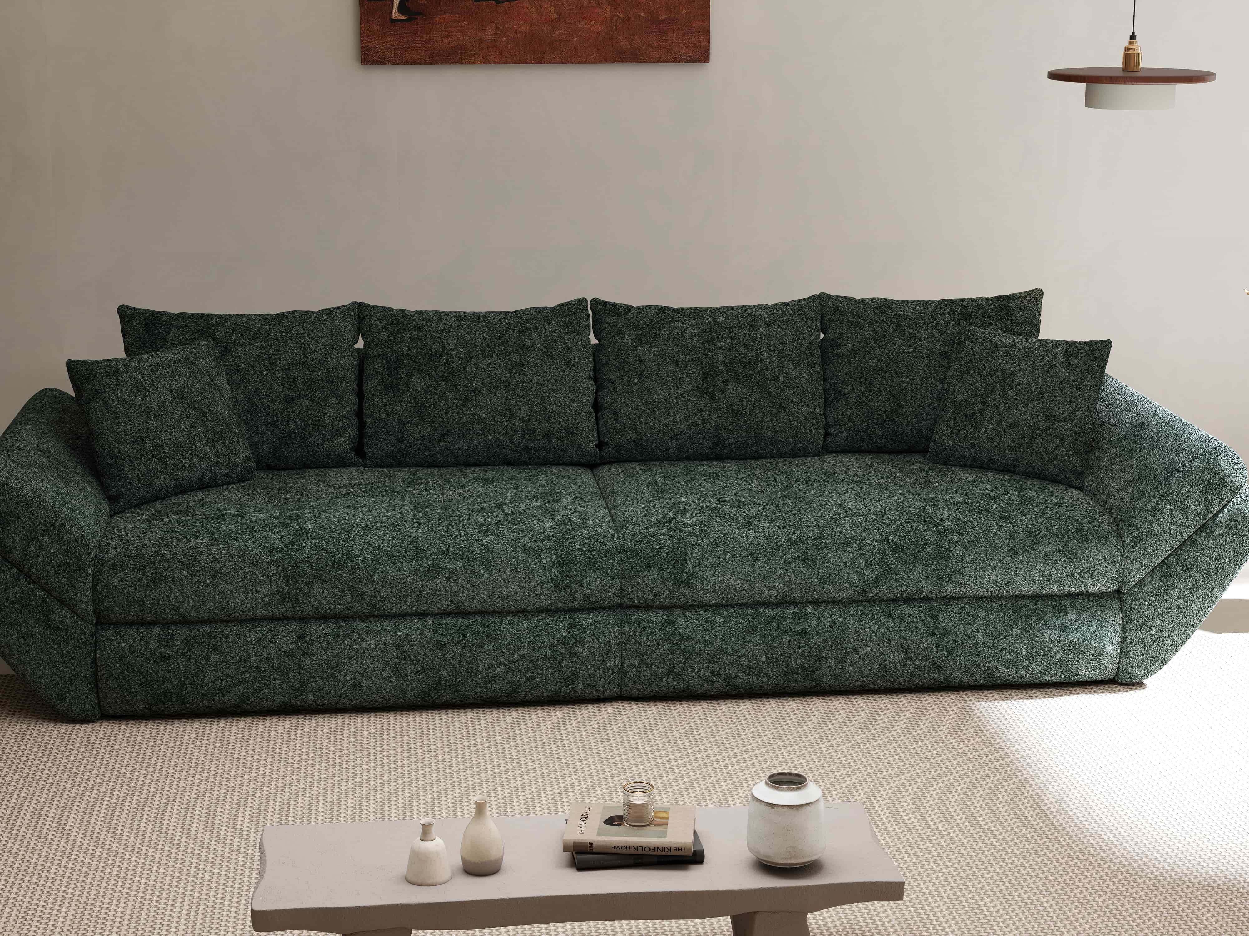 Canapea extensibilă dumonde cu ladă de depozitare si sezut confortabil din spuma HR, Loana Euphoria Verde 300x100 cm Fabrica