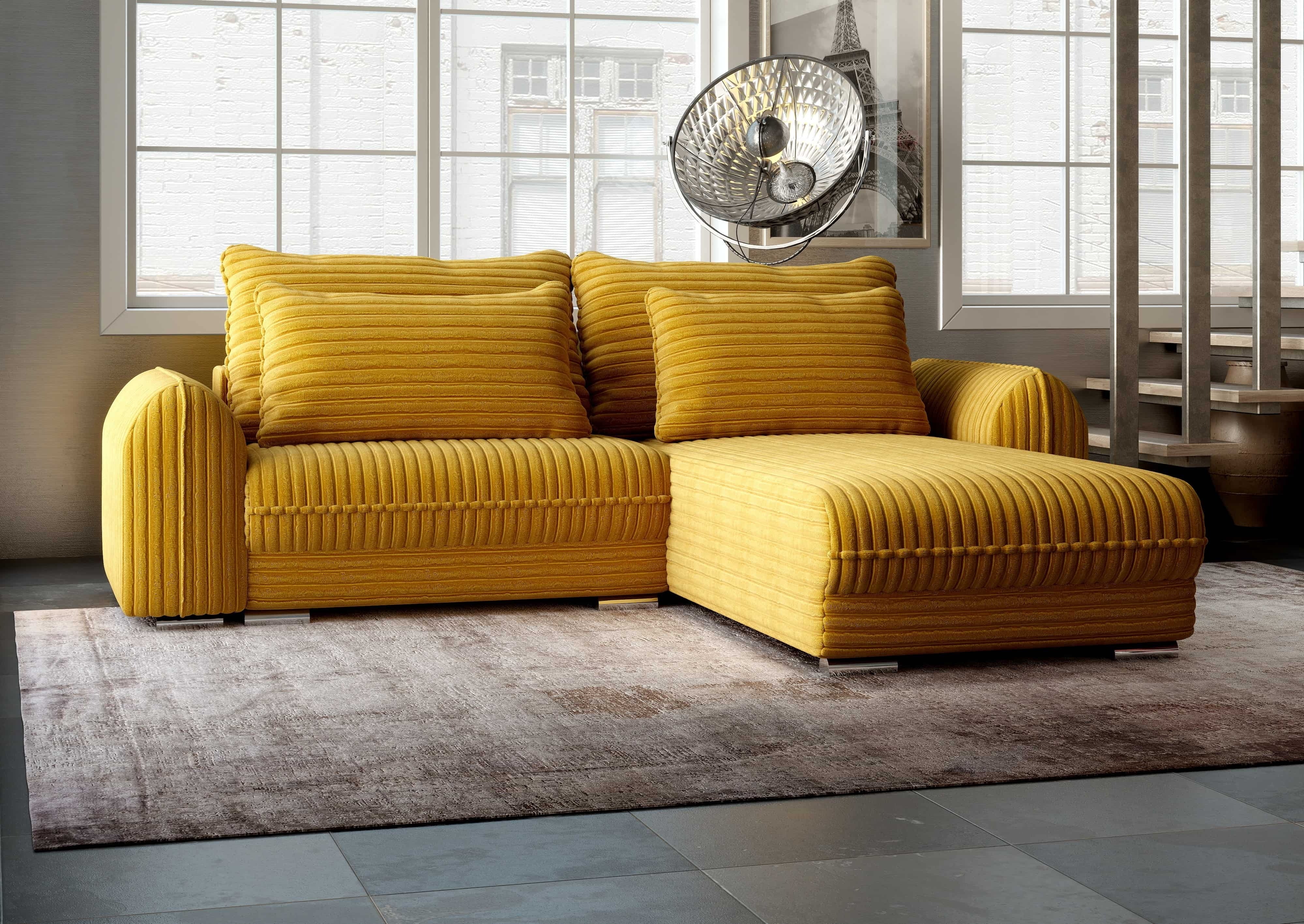 Colțar extensibil dumonde cu ladă de depozitare si sezut confortabil din spuma HR, Denver Ambience Mustar 275x185 cm II Fabrica