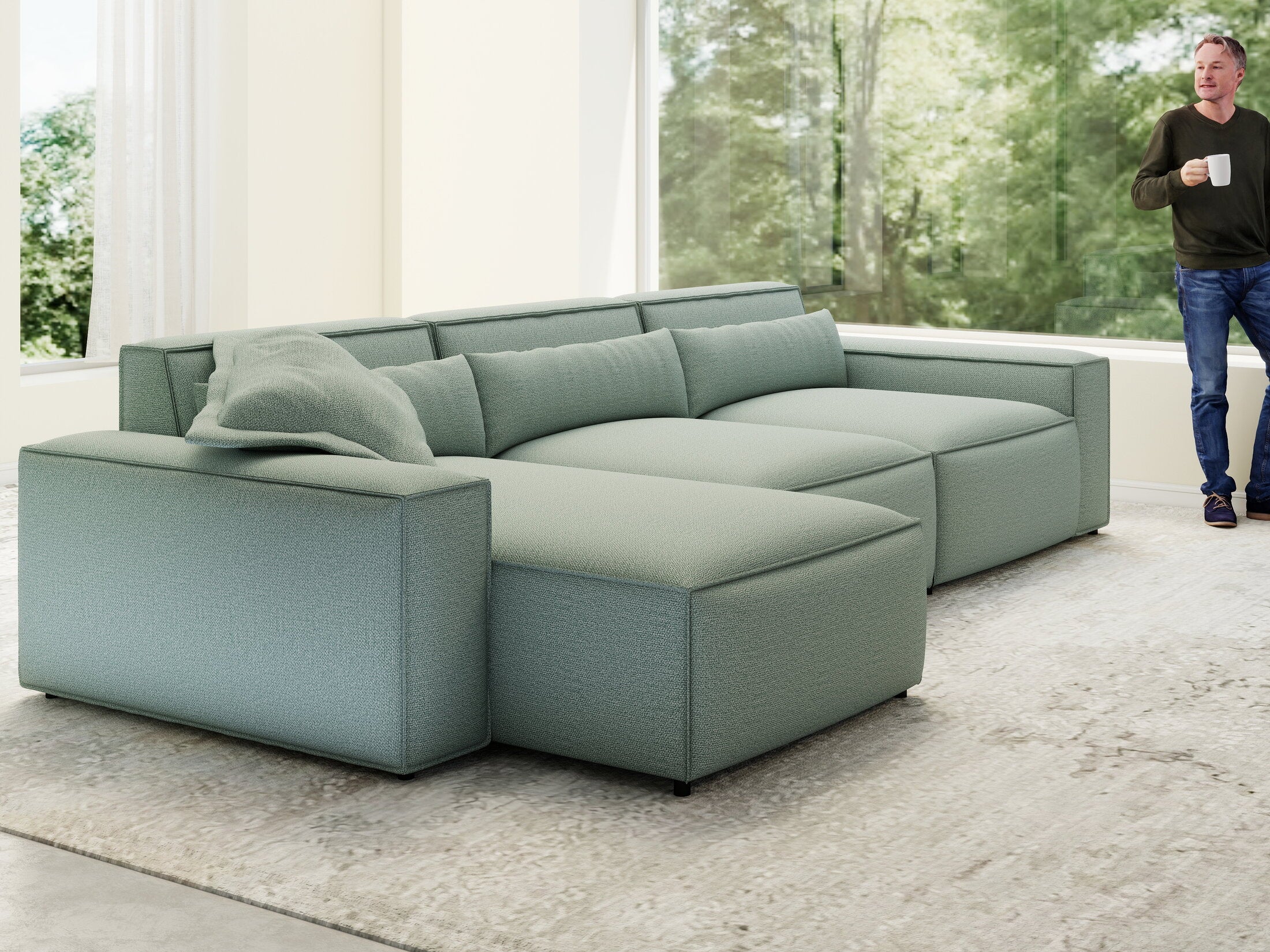 Colțar dumonde cu sezut confortabil din spuma HR, Marvelo XL Enjoy Verde Mint 366x175 cm