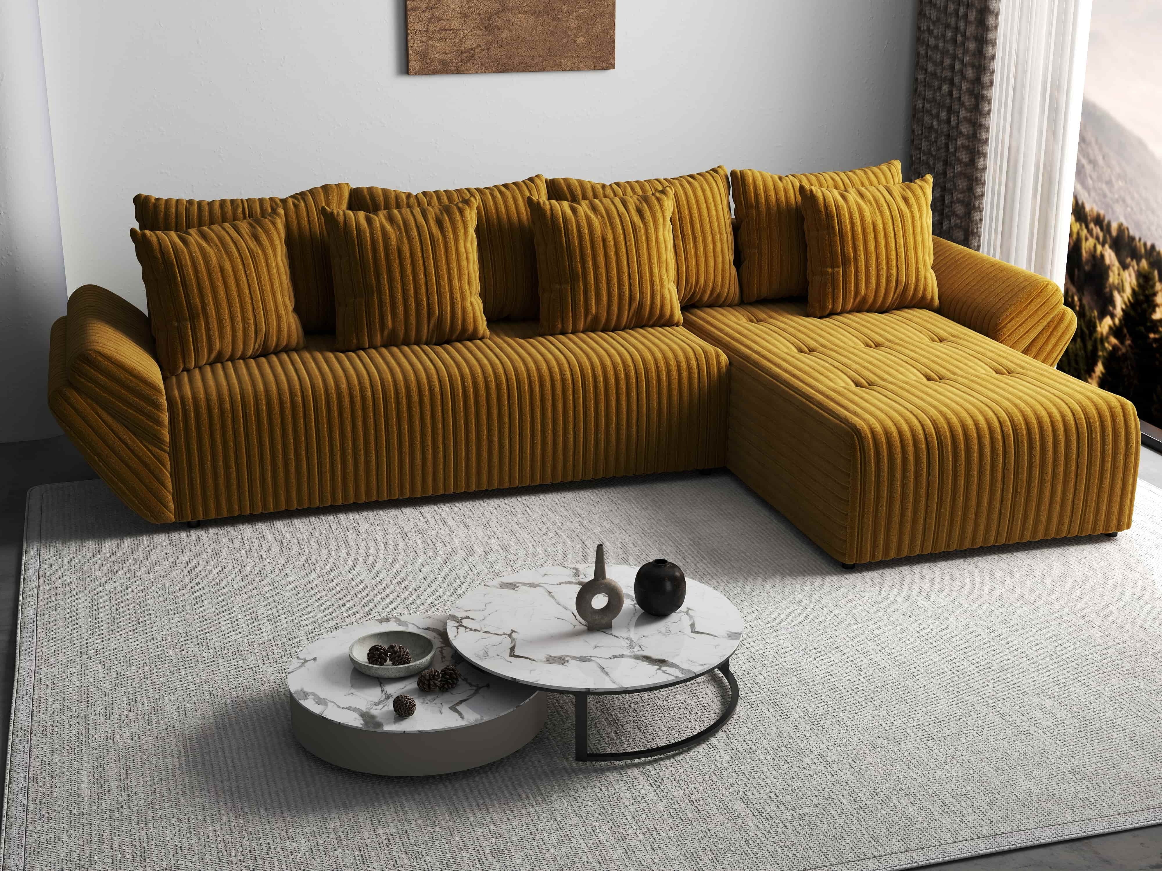 Colțar extensibil dumonde cu ladă de depozitare si sezut confortabil din spuma HR, Berlin XL Ambience Mustar II 350x185 cm Fabrica