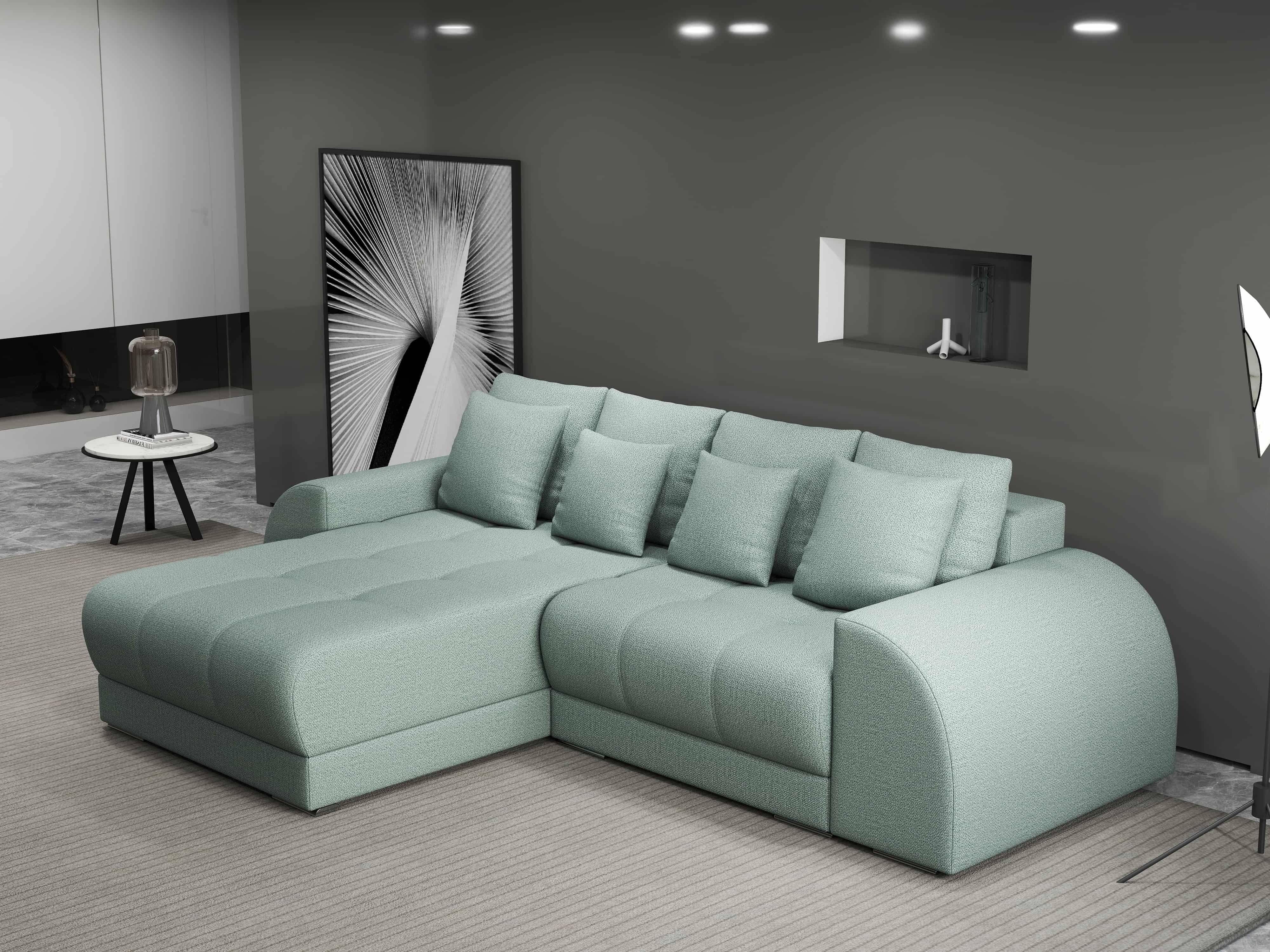 Colțar extensibil dumonde cu ladă de depozitare si sezut confortabil din spuma HR, Verona Enjoy Mint 290x185 cm Fabrica