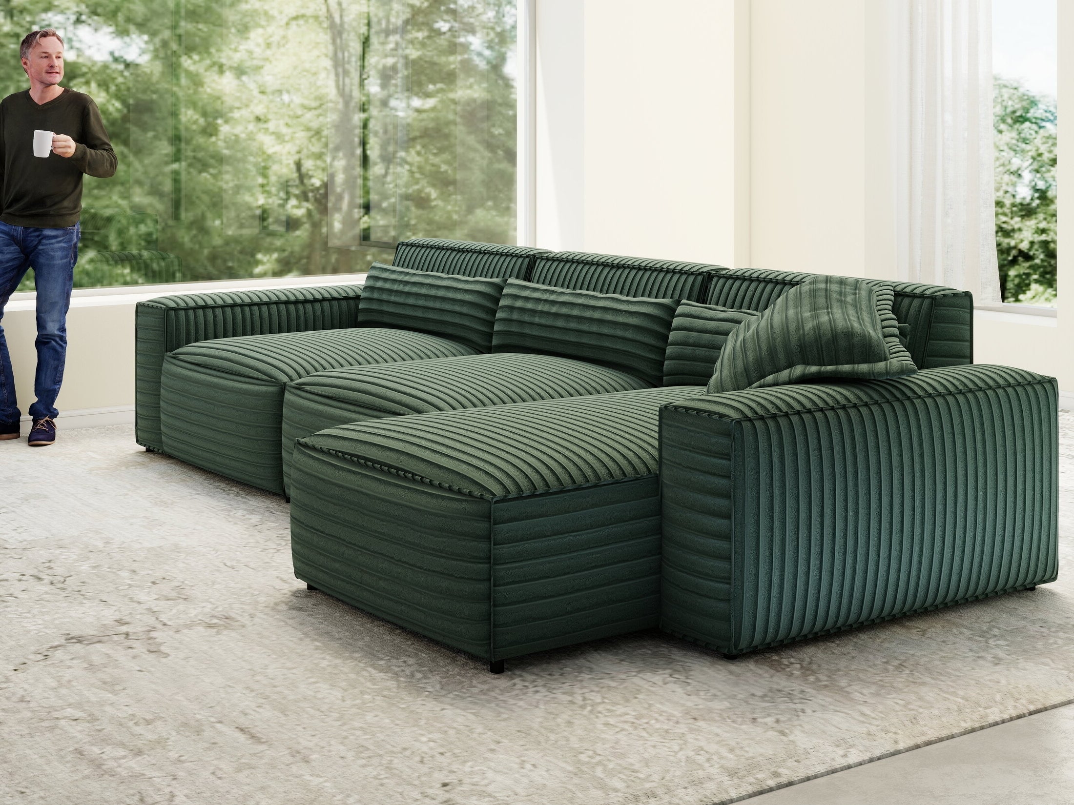 Colțar dumonde cu sezut confortabil din spuma HR, Marvelo XL Ambience Verde 366x175 cm II