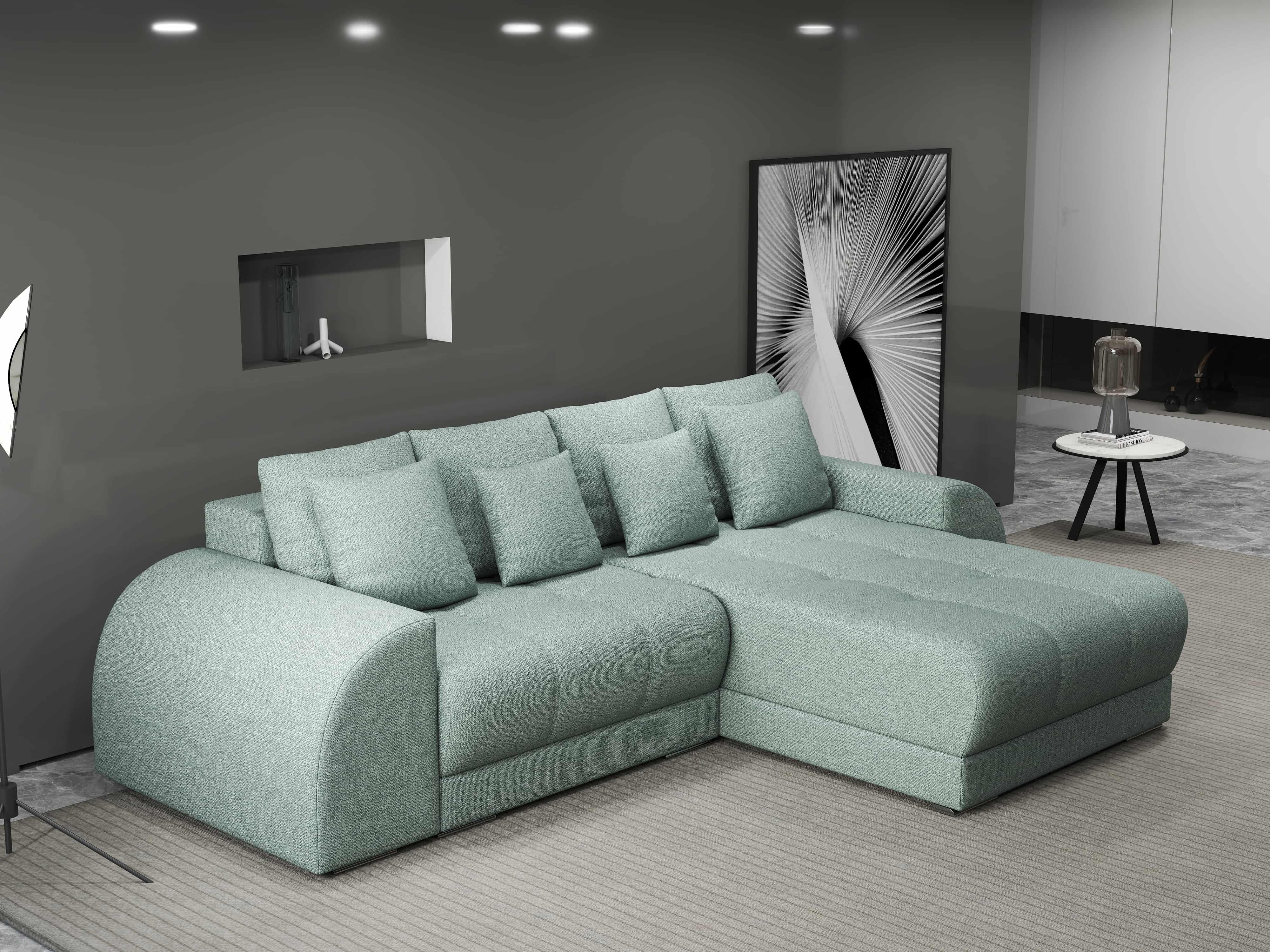 Colțar extensibil dumonde cu ladă de depozitare si sezut confortabil din spuma HR, Verona Enjoy Mint II 290x185 cm Fabrica