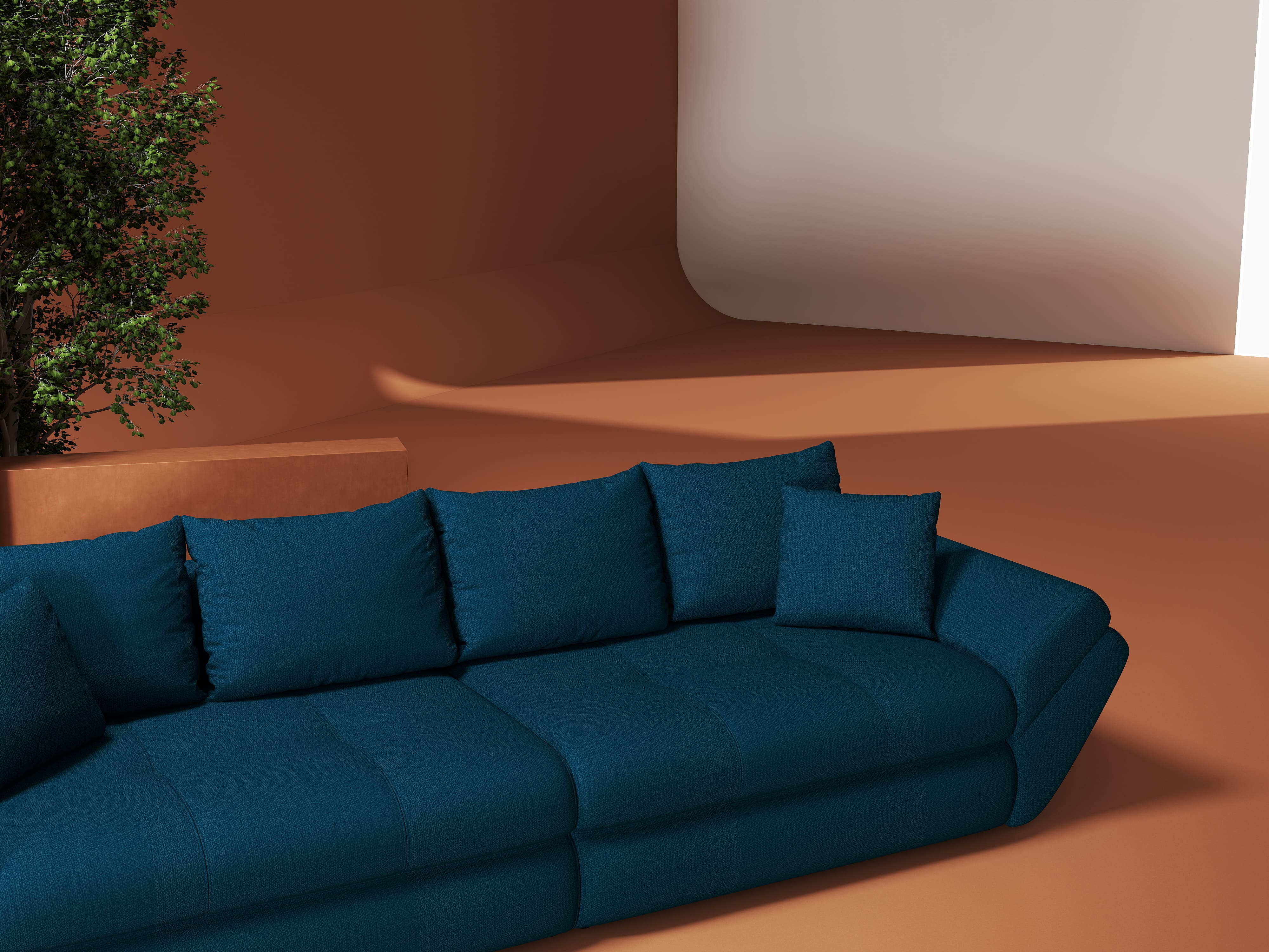 Canapea extensibilă dumonde cu ladă de depozitare si sezut confortabil din spuma HR, Loana Enjoy Petrol 300x100 cm Fabrica