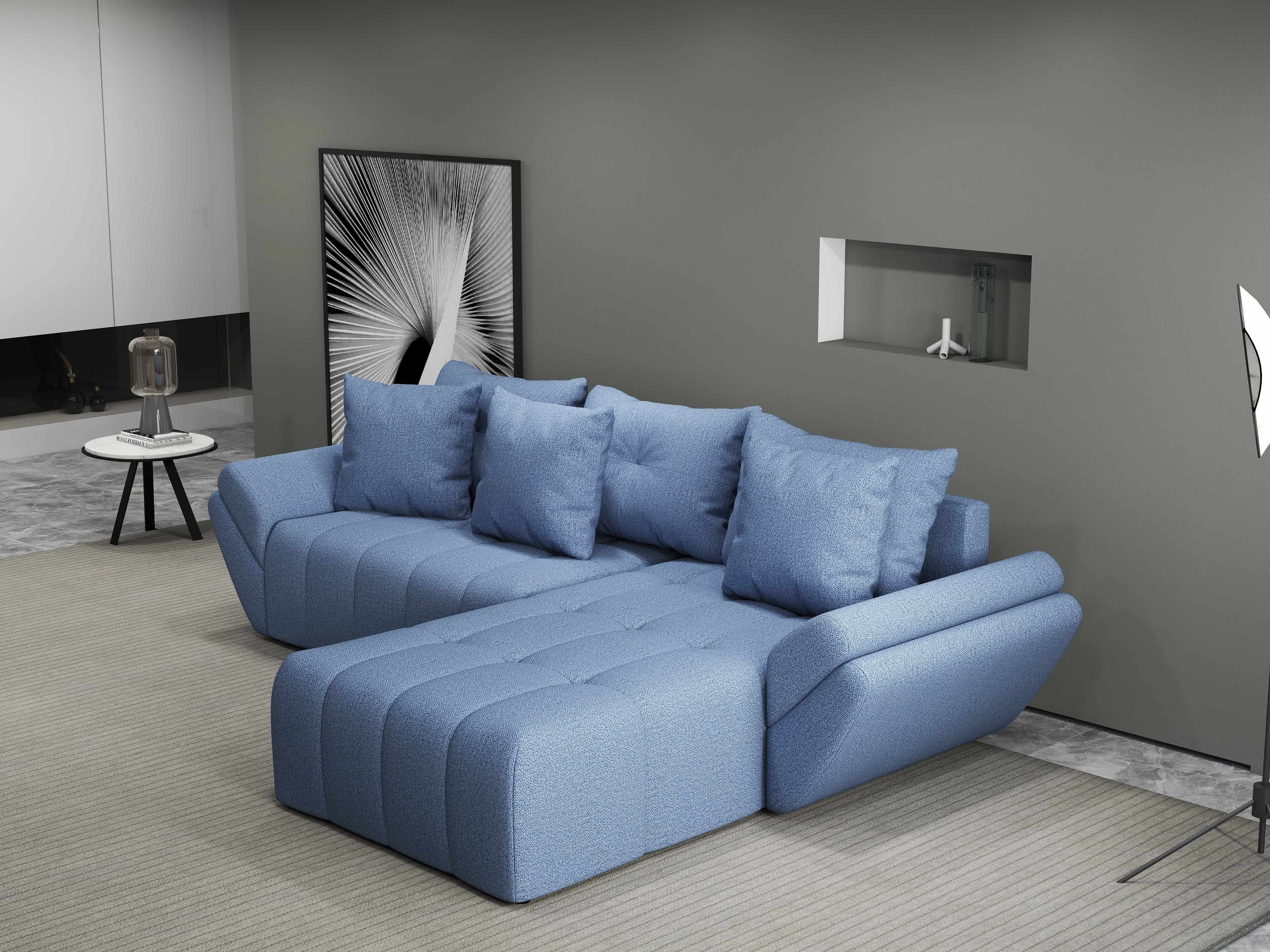 Colțar extensibil dumonde cu ladă de depozitare si sezut confortabil din spuma HR, Berlin Enjoy Albastru 280x185 cm II Fabrica