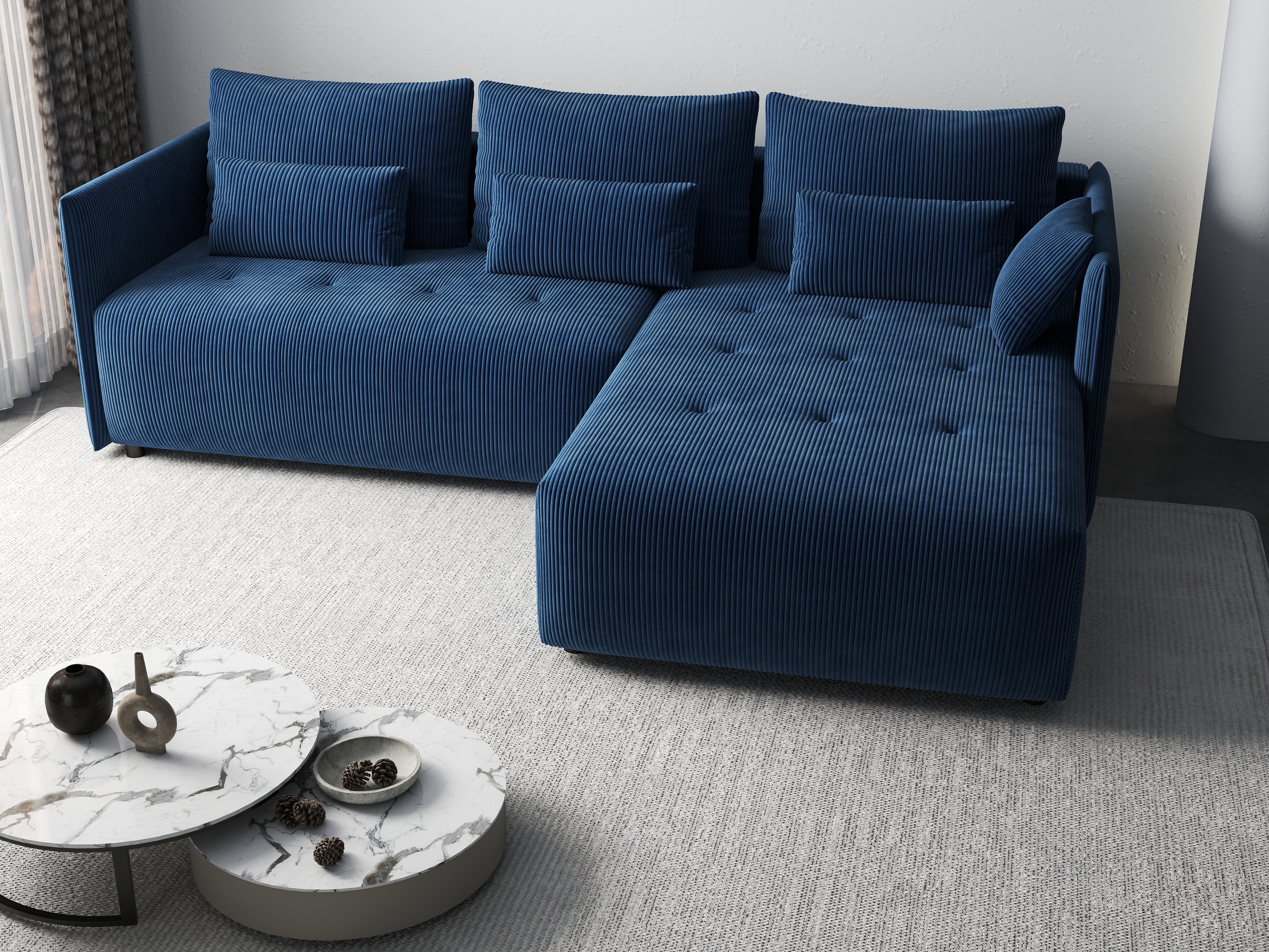 Colțar extensibil dumonde cu ladă de depozitare si sezut confortabil din spuma HR, Malta Zoom Blue 235x185 cm Fabrica