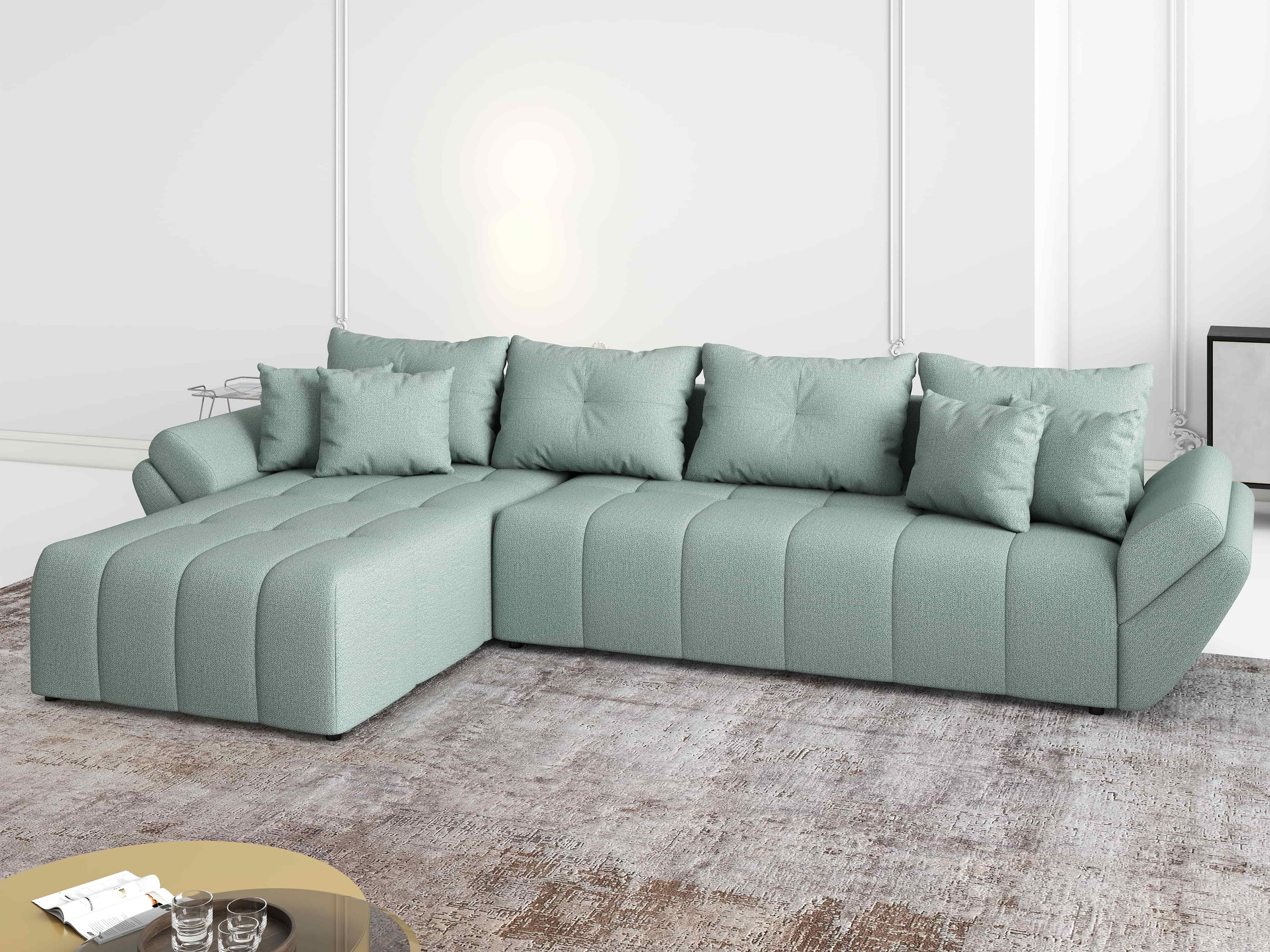 Colțar extensibil dumonde cu ladă de depozitare si sezut confortabil din spuma HR, Berlin XL Enjoy Mint 350x185 cm Fabrica
