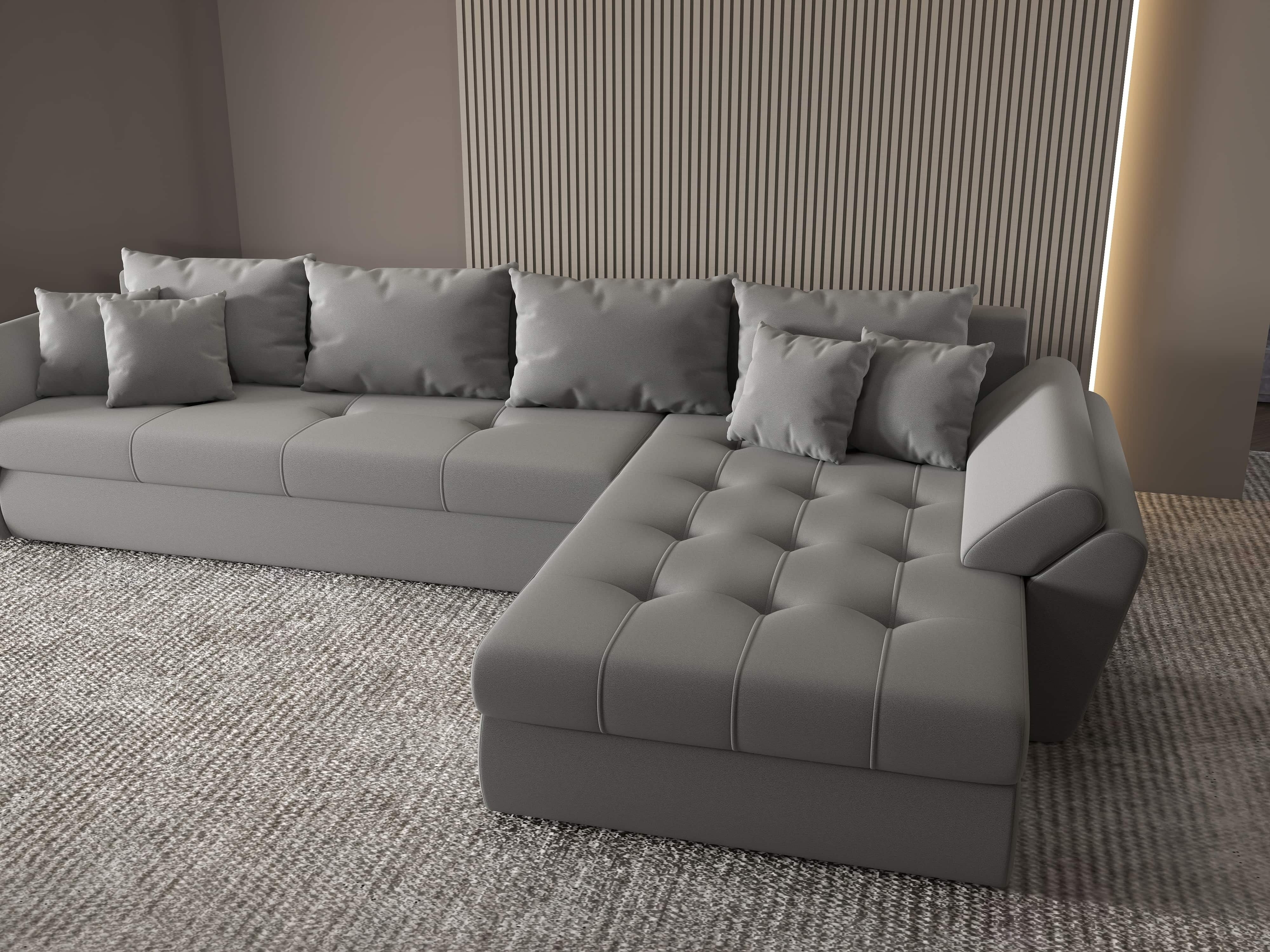 Colțar extensibil dumonde cu ladă de depozitare si sezut confortabil din spuma HR, Loana XL Royal Gri II 335x185 cm Fabrica