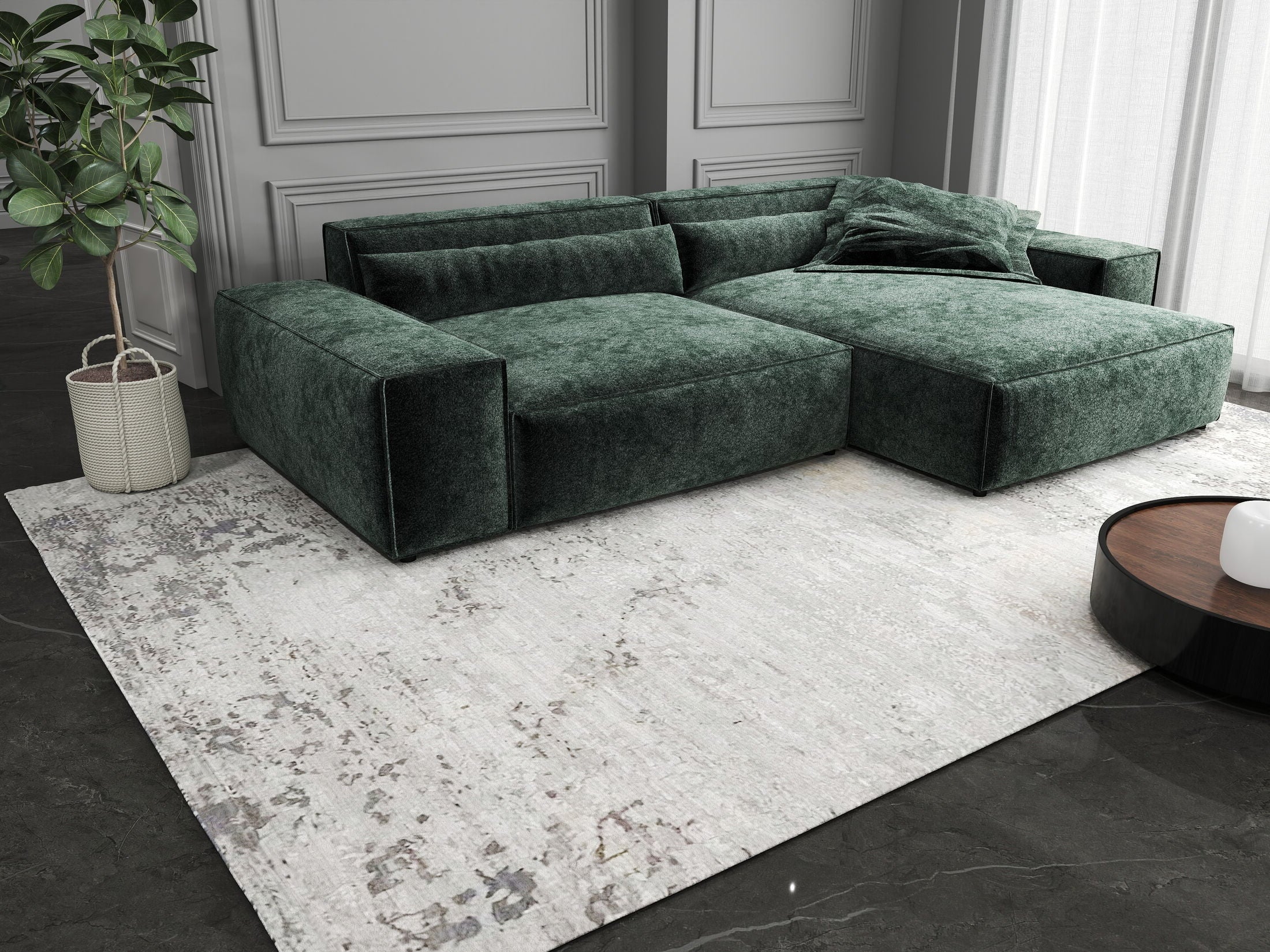 Colțar dumonde cu șezut confortabil din spumă HR, Marvelo Euphoria Verde 264x175 cm II