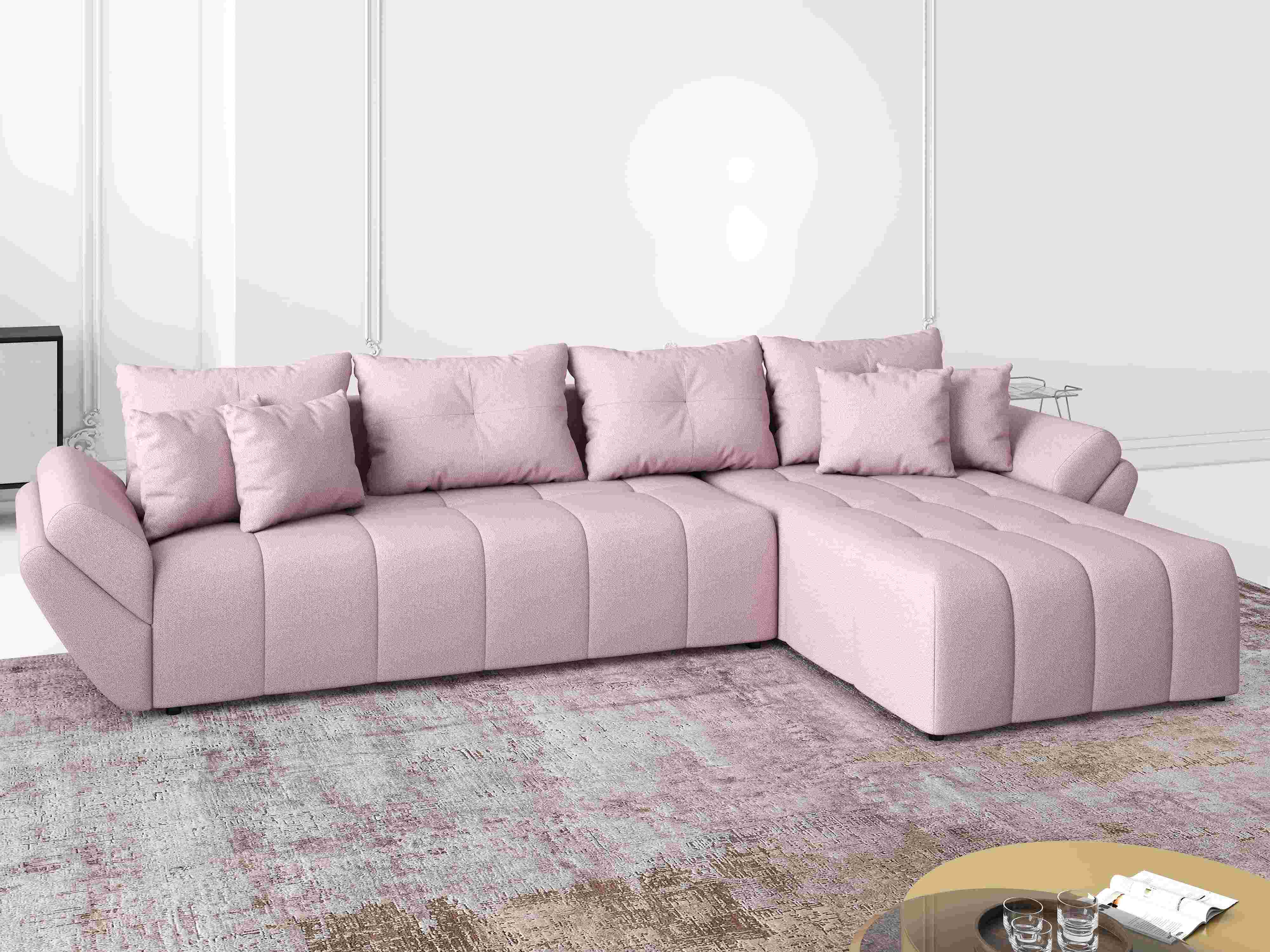 Colțar extensibil dumonde cu ladă de depozitare si sezut confortabil din spuma HR, Berlin XL Enjoy Flamingo 350x185 cm II Fabrica