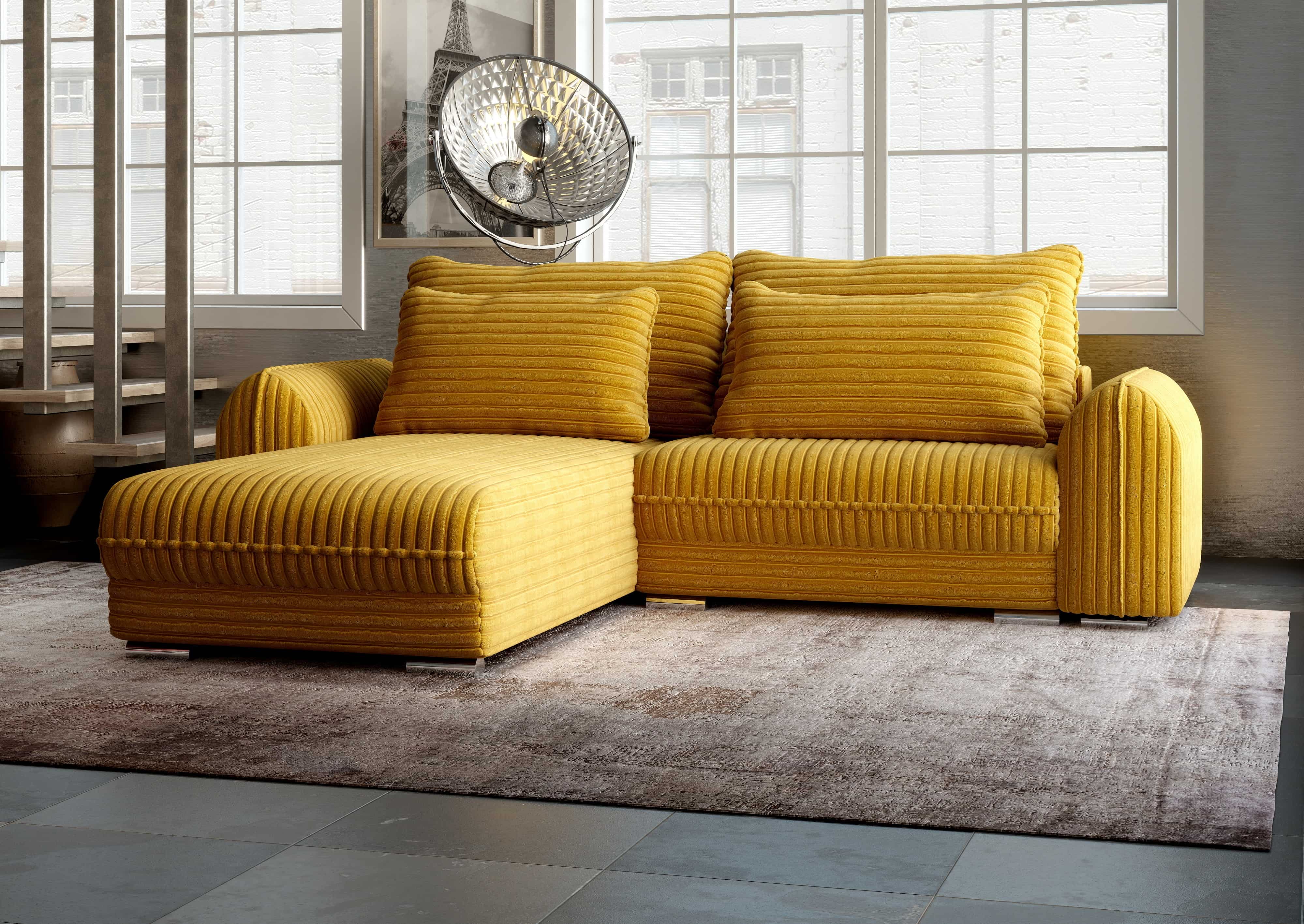 Colțar extensibil dumonde cu ladă de depozitare si sezut confortabil din spuma HR, Denver Ambience Mustar 275x185 cm Fabrica