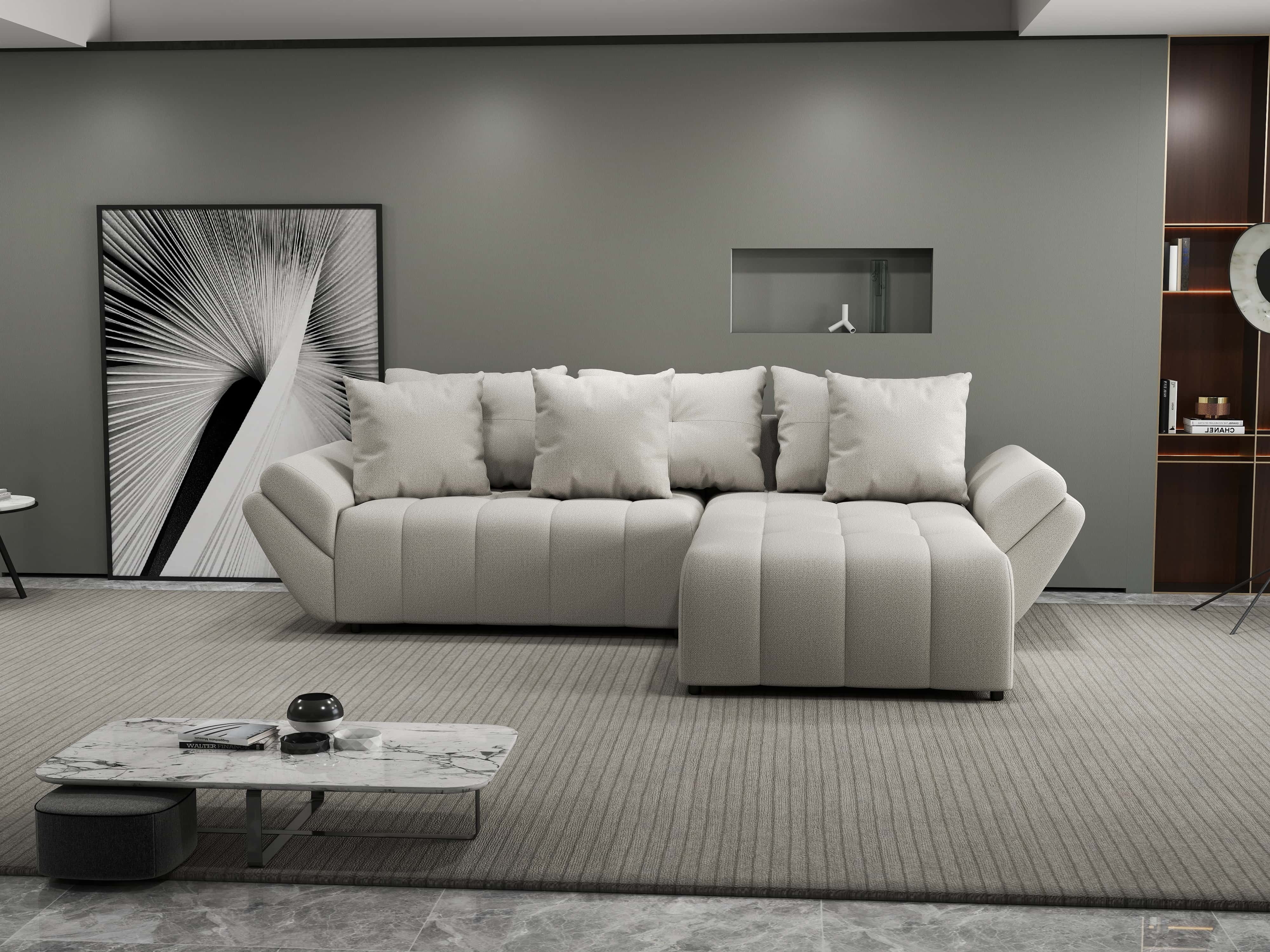 Colțar extensibil dumonde cu ladă de depozitare si sezut confortabil din spuma HR, Berlin Enjoy Bej 280x185 cm II Fabrica