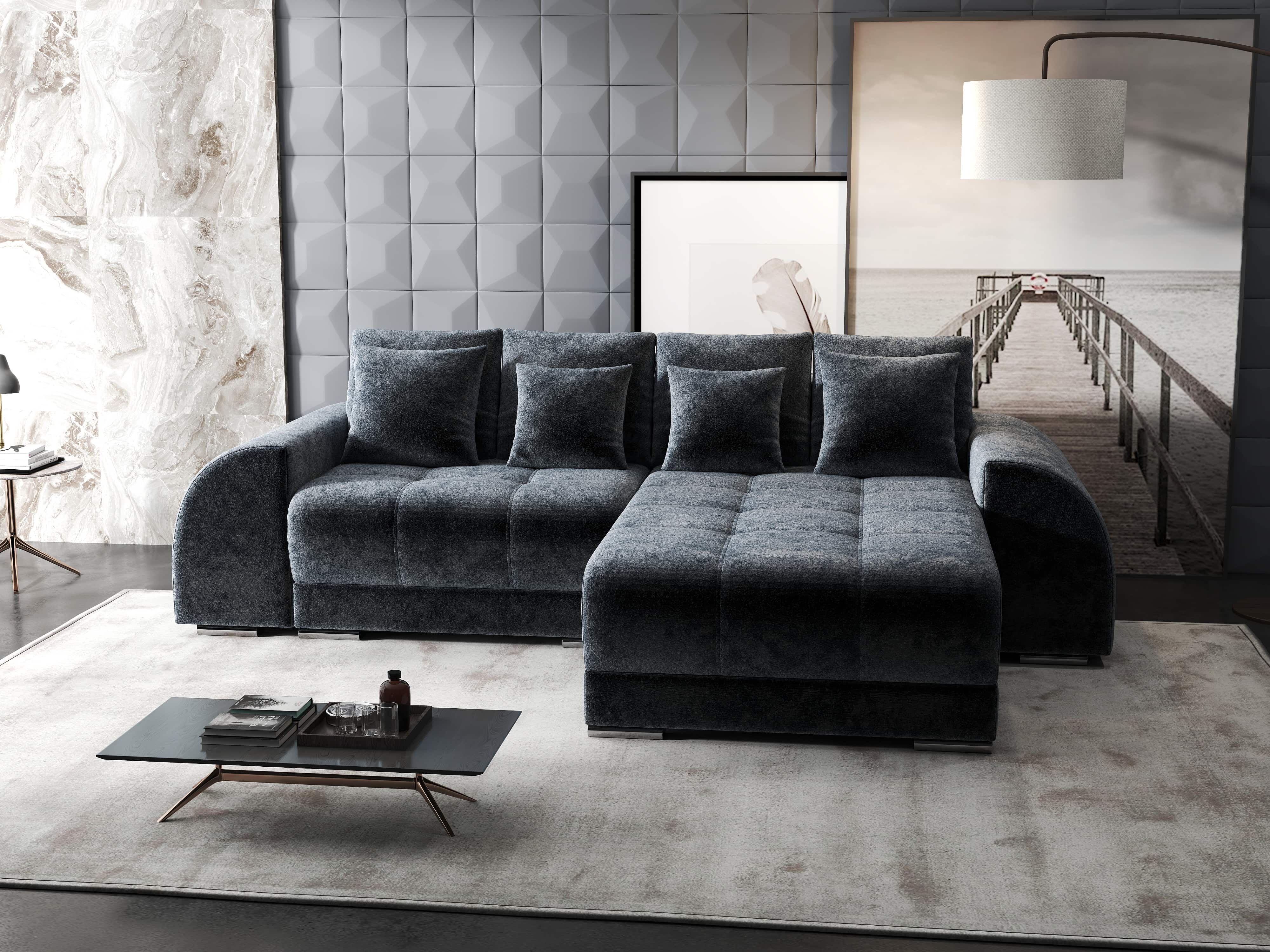 Colțar extensibil dumonde cu ladă de depozitare si sezut confortabil din spuma HR, Verona Euphoria Grafit II 290x185 cm Fabrica