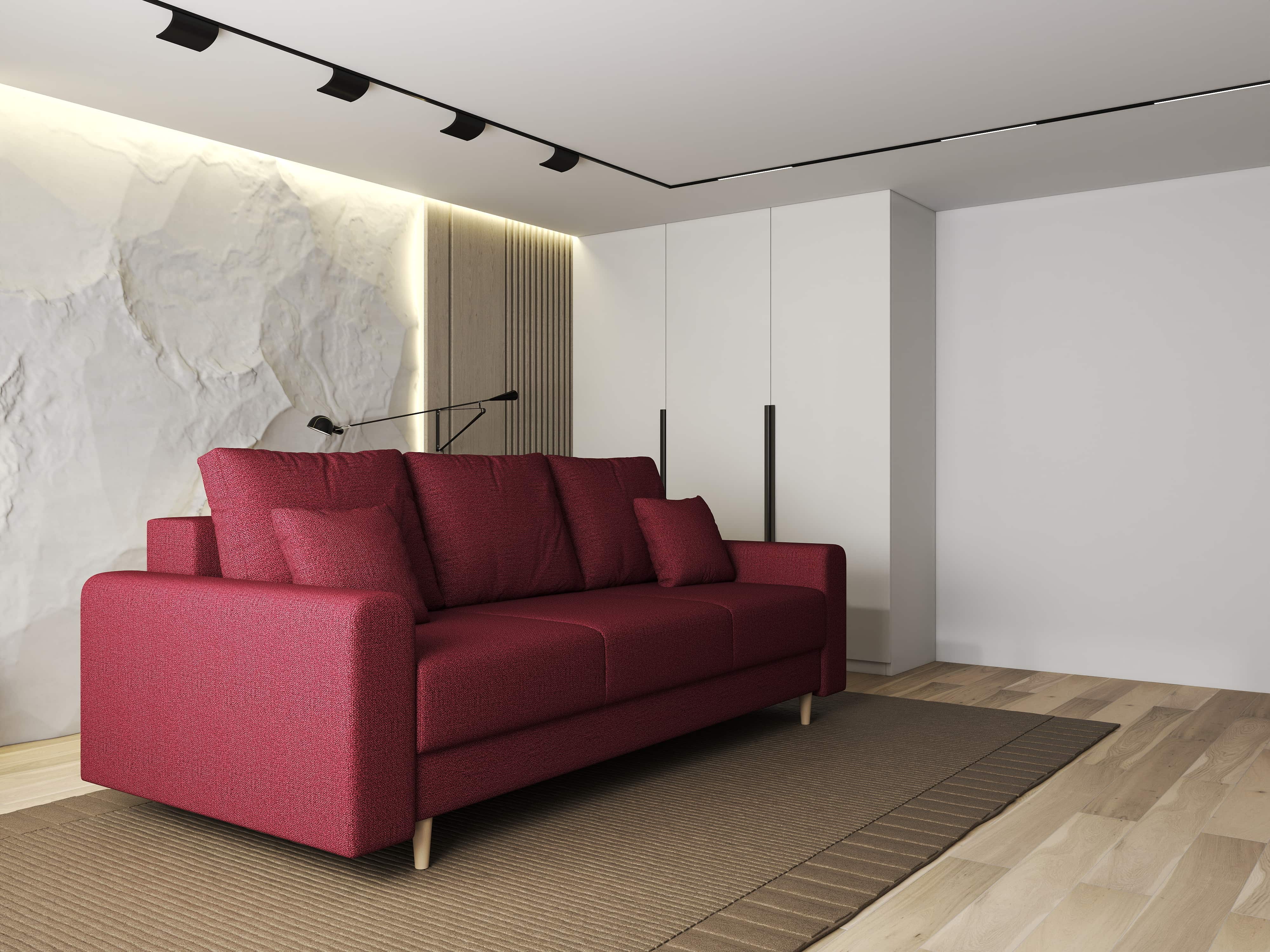 Canapea extensibilă dumonde cu ladă de depozitare si sezut confortabil din spuma HR, Kronos Enjoy Rosu 210x100 cm fabrica