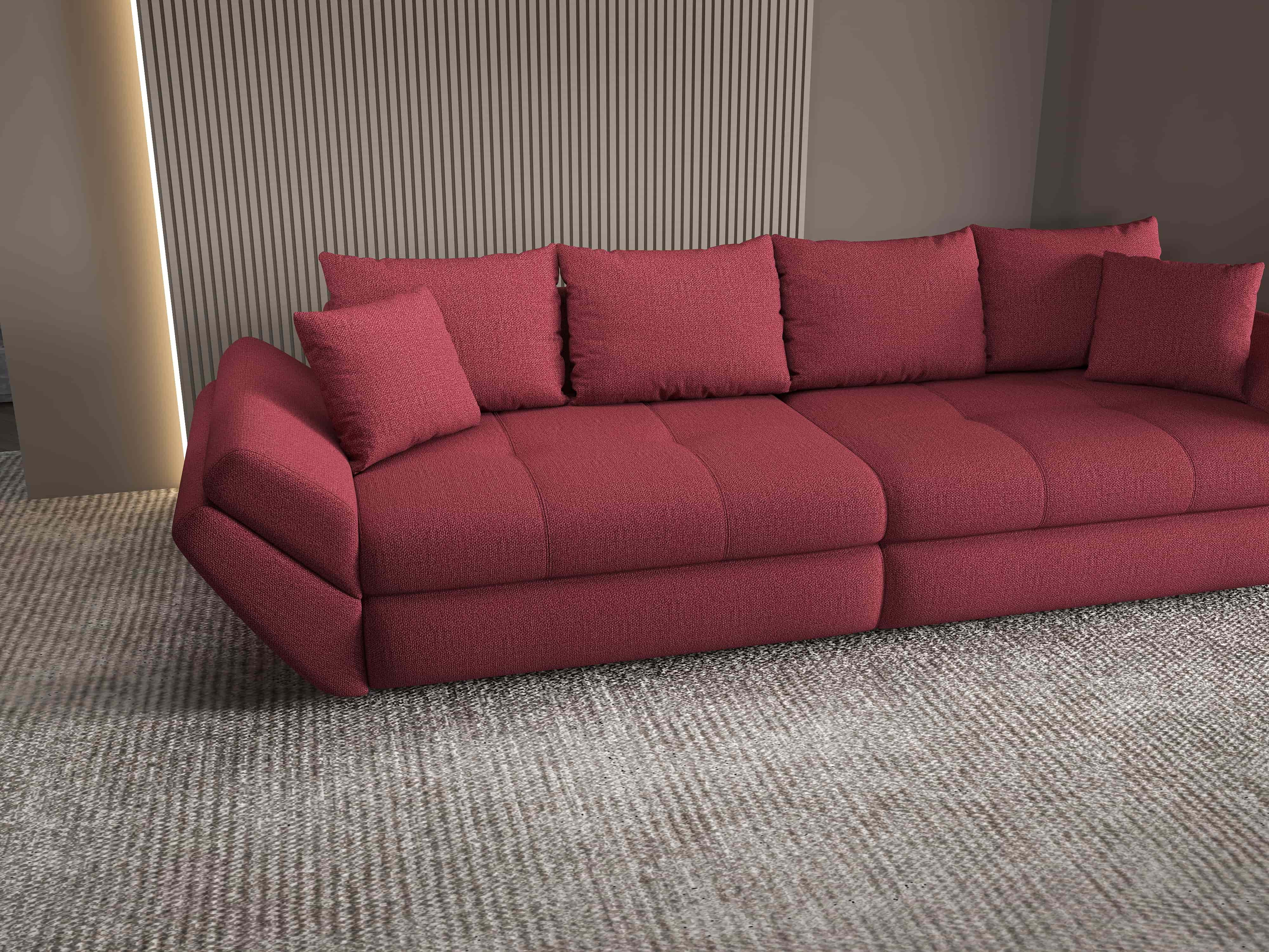 Canapea extensibilă dumonde cu ladă de depozitare si sezut confortabil din spuma HR, Loana Enjoy Rosu 300x100 cm Fabrica