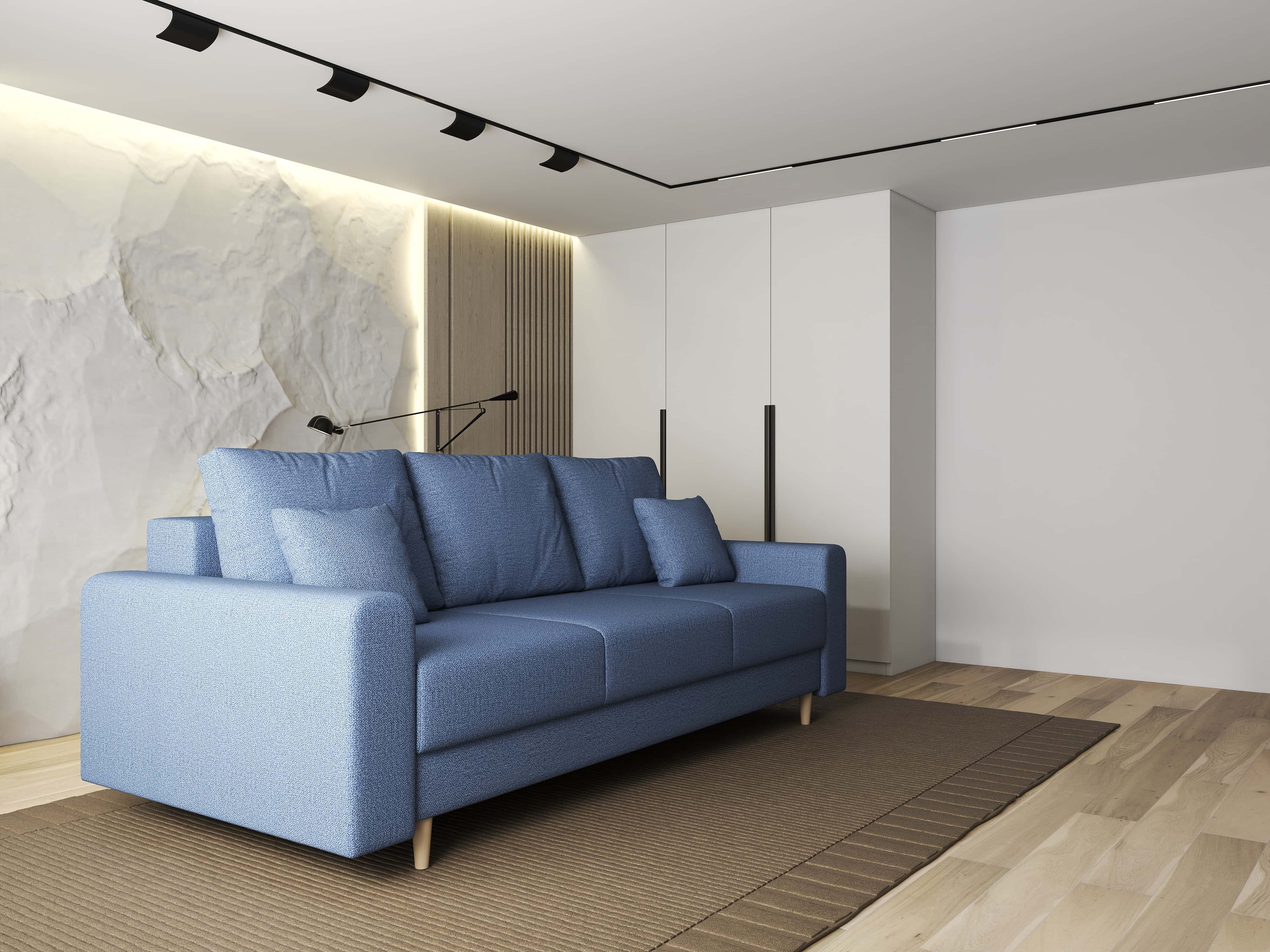 Canapea extensibilă dumonde cu ladă de depozitare si sezut confortabil din spuma HR, Kronos Enjoy Albastru 210x100 cm fabrica