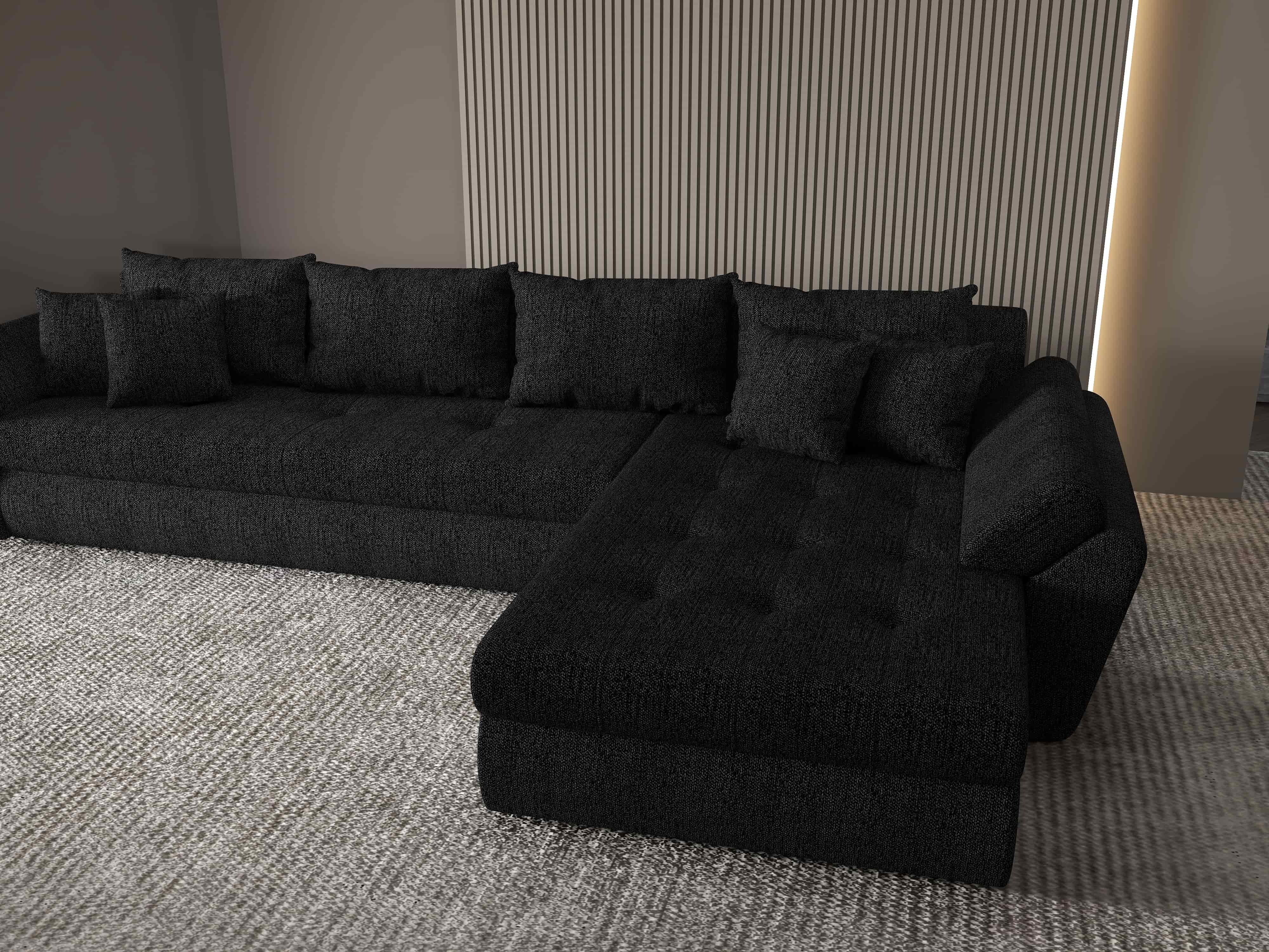 Colțar extensibil dumonde cu ladă de depozitare si sezut confortabil din spuma HR, Loana XL Enjoy Negru II 335x185 cm Fabrica