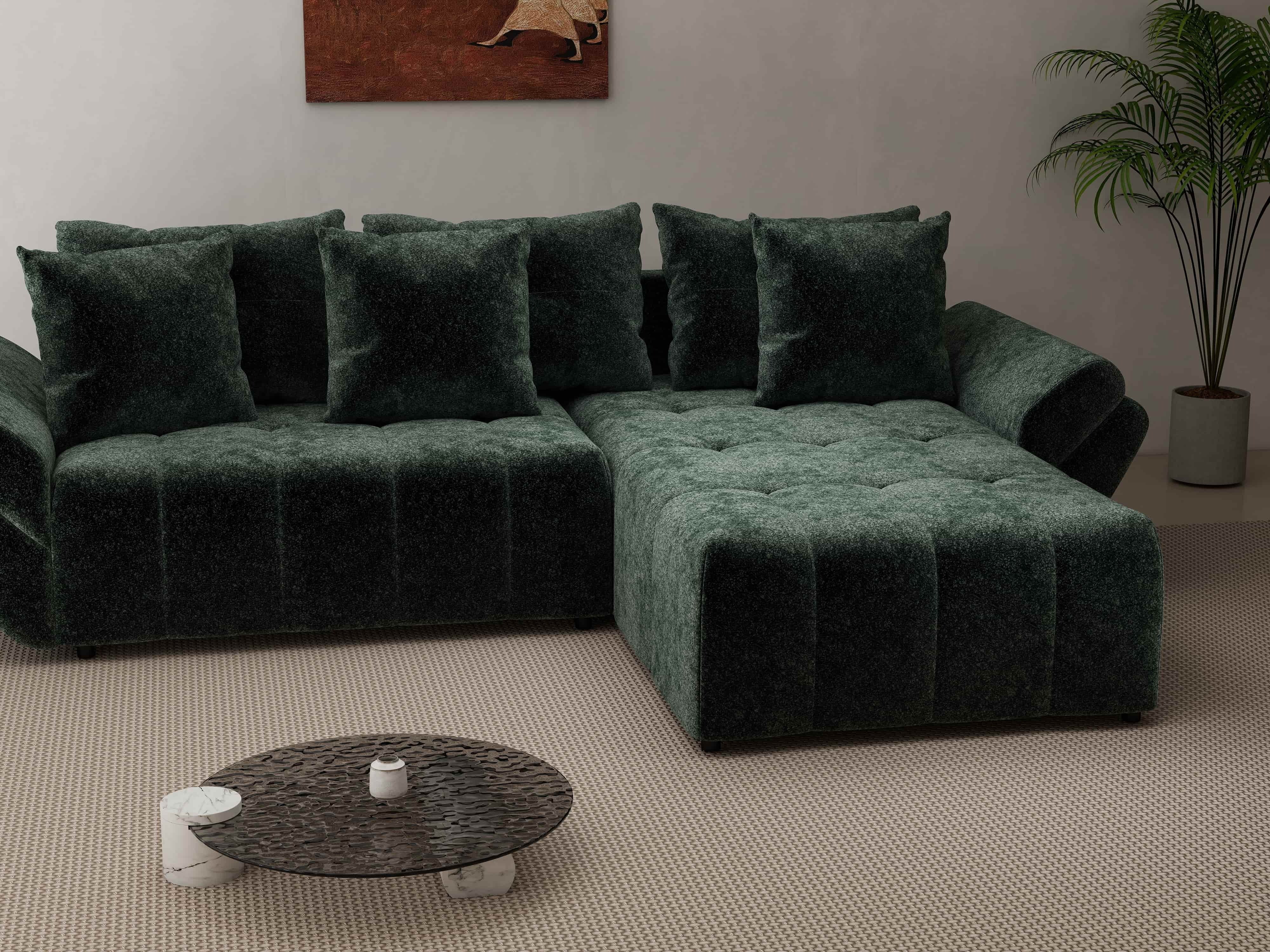 Colțar extensibil dumonde cu ladă de depozitare si sezut confortabil din spuma HR, Berlin Euphoria Verde 280x185 cm II Fabrica